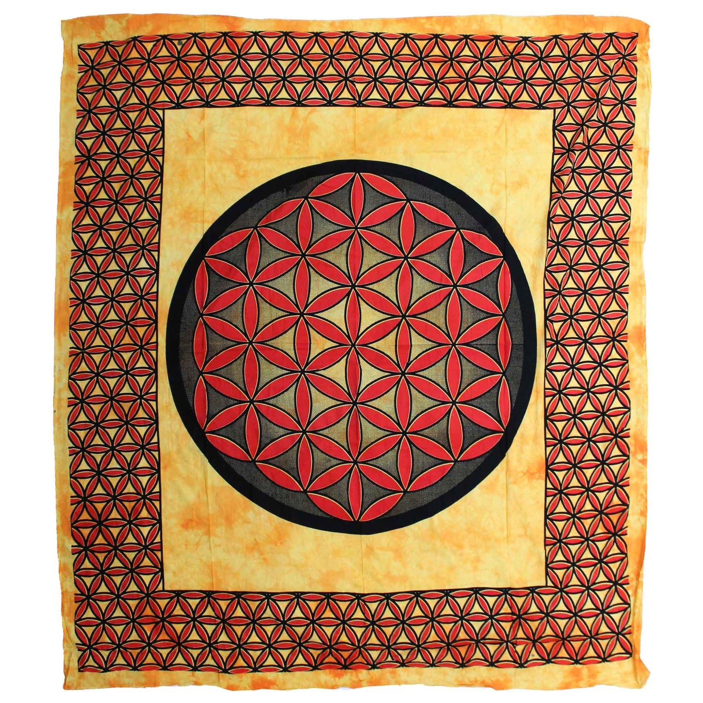 Double Cotton Bedspread + Wall Hanging - Flower of Life - Orange - Luna Panther