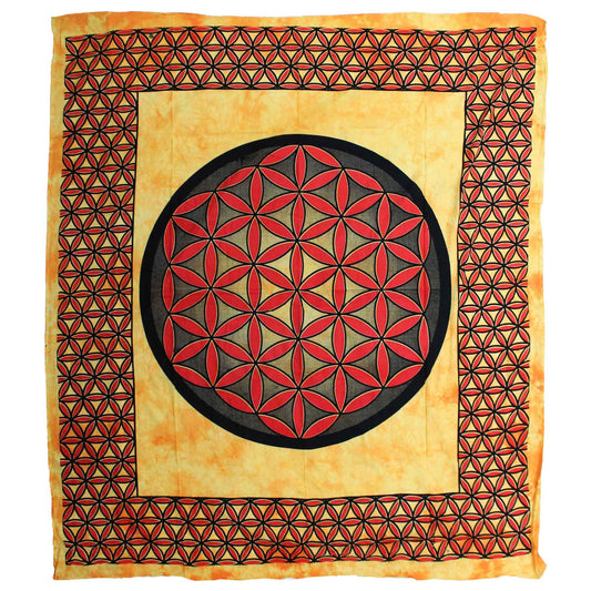 Double Cotton Bedspread + Wall Hanging - Flower of Life - Orange - Luna Panther