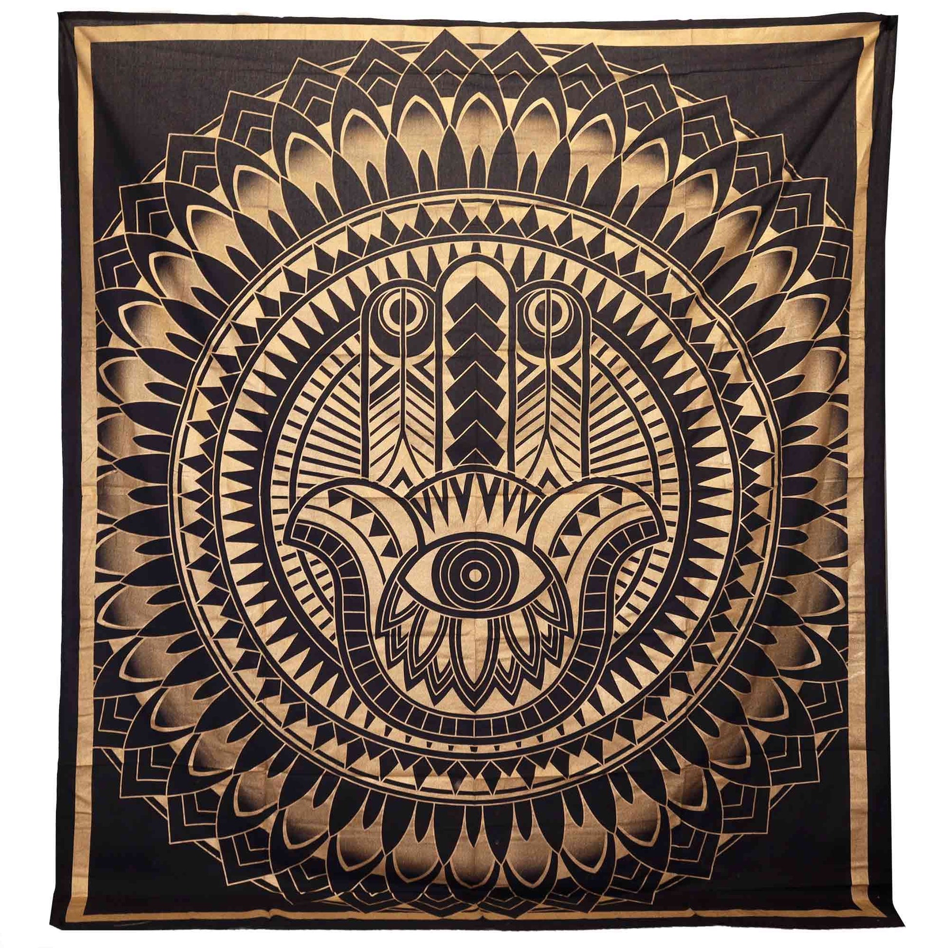 Double Cotton Bedspread + Wall Hanging - Hamsa - Black Gold - Luna Panther