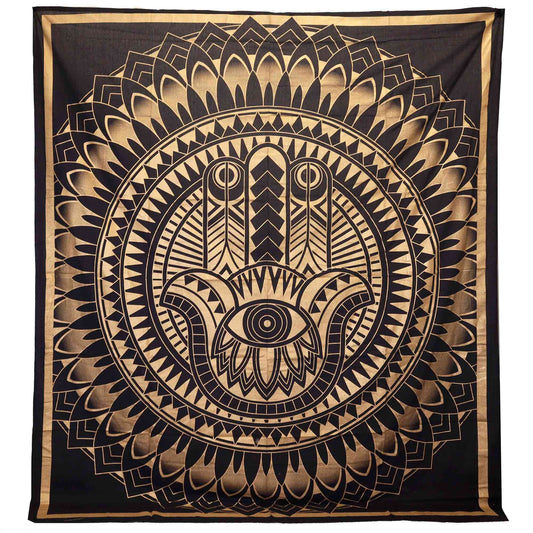 Double Cotton Bedspread + Wall Hanging - Hamsa - Black Gold - Luna Panther alternate view