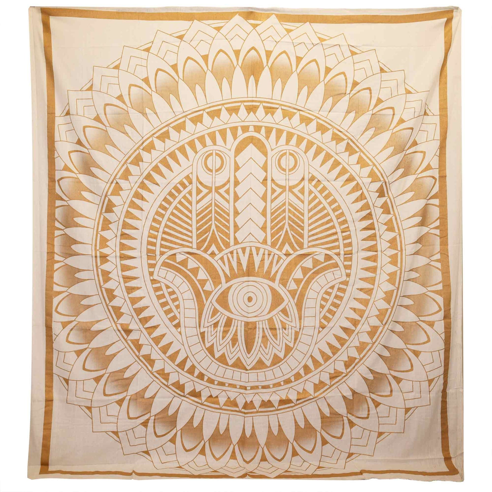 Double Cotton Bedspread + Wall Hanging - Hamsa - White Gold - Luna Panther