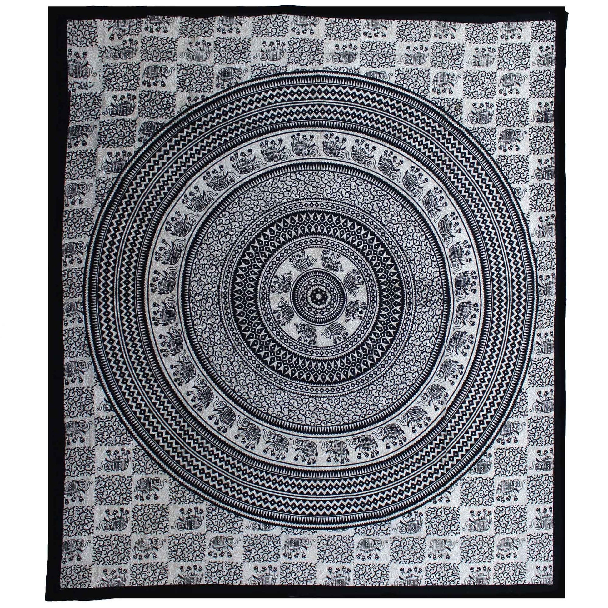 Double Cotton Bedspread + Wall Hanging - Mono - Elephant Mandala - Luna Panther