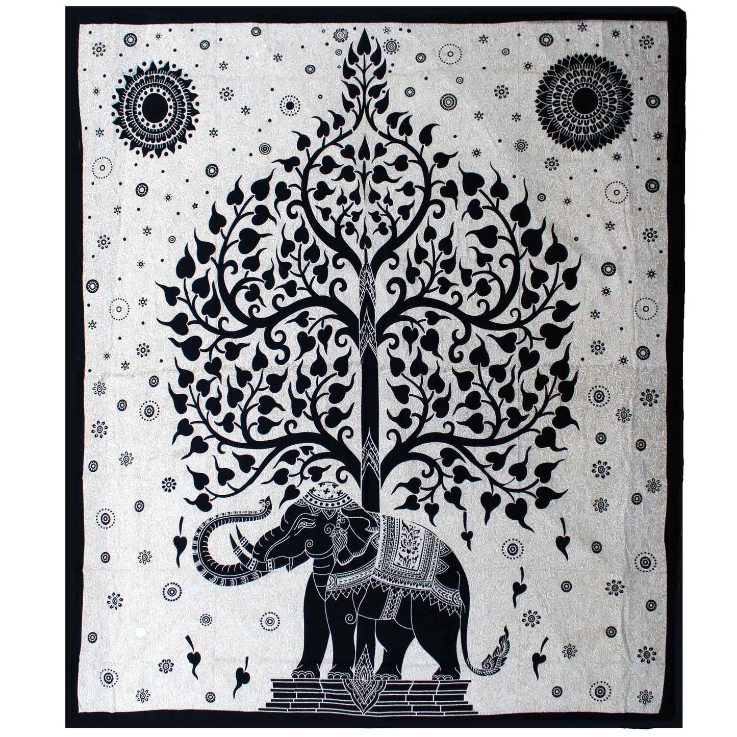 Double Cotton Bedspread + Wall Hanging - Mono - Elephant Tree - Luna Panther