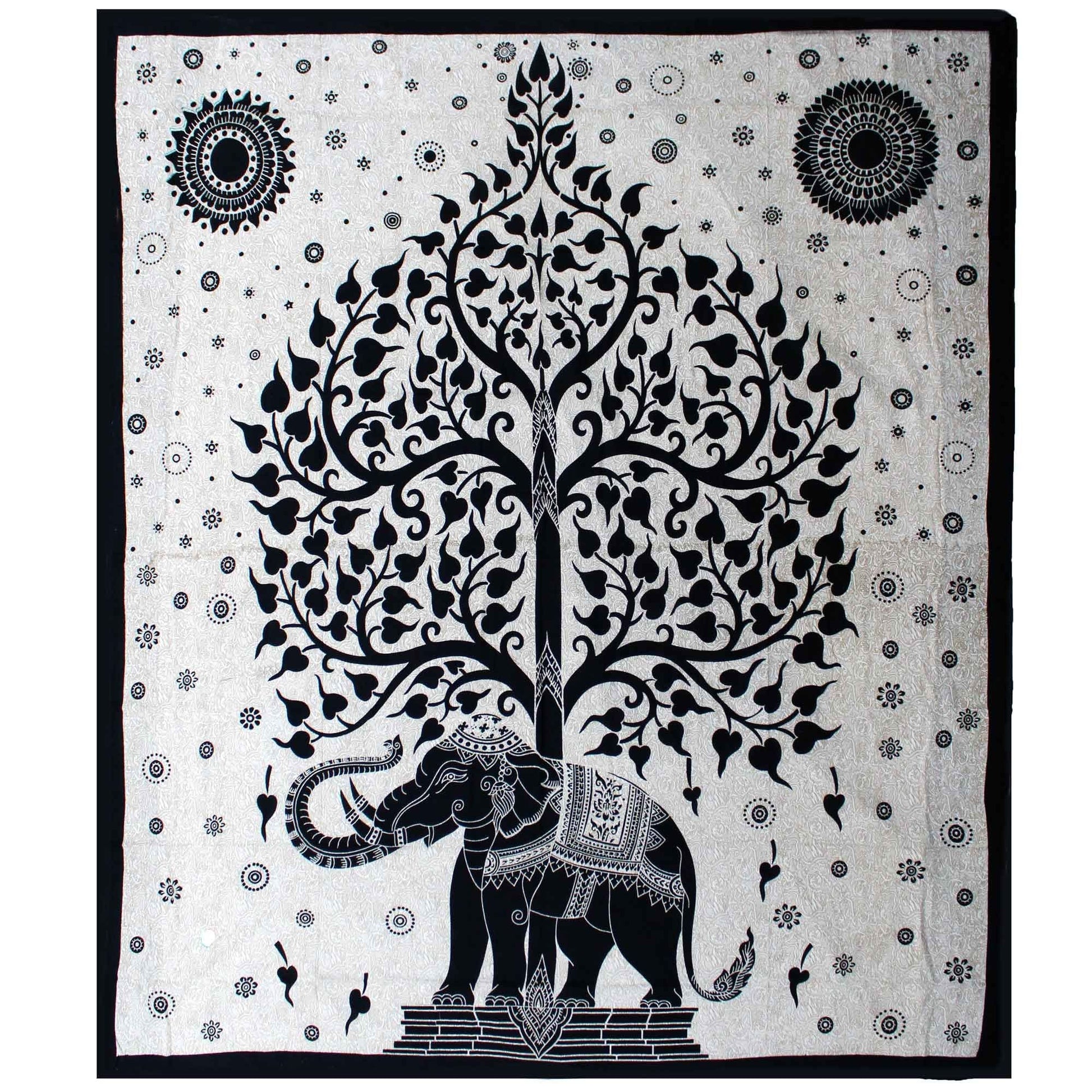Double Cotton Bedspread + Wall Hanging - Mono - Elephant Tree - Luna Panther
