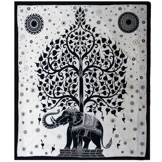 Double Cotton Bedspread + Wall Hanging - Mono - Elephant Tree - Luna Panther