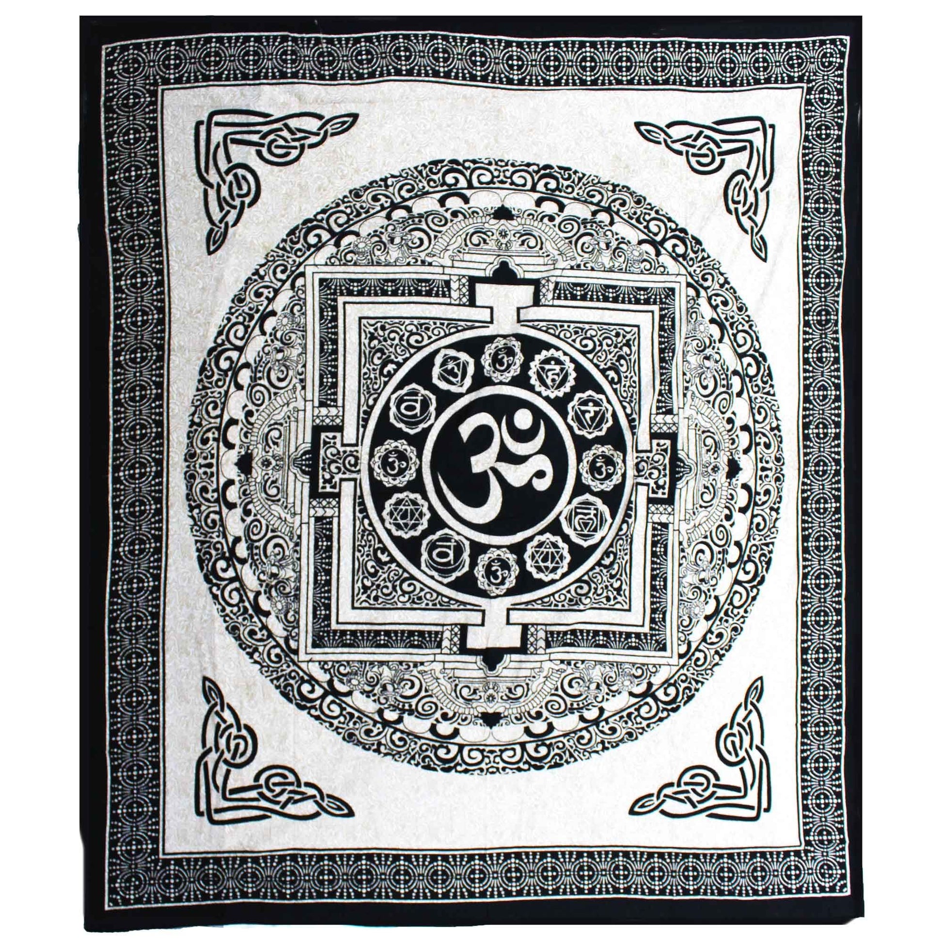 Double Cotton Bedspread + Wall Hanging - Mono - OM Mandala - Luna Panther