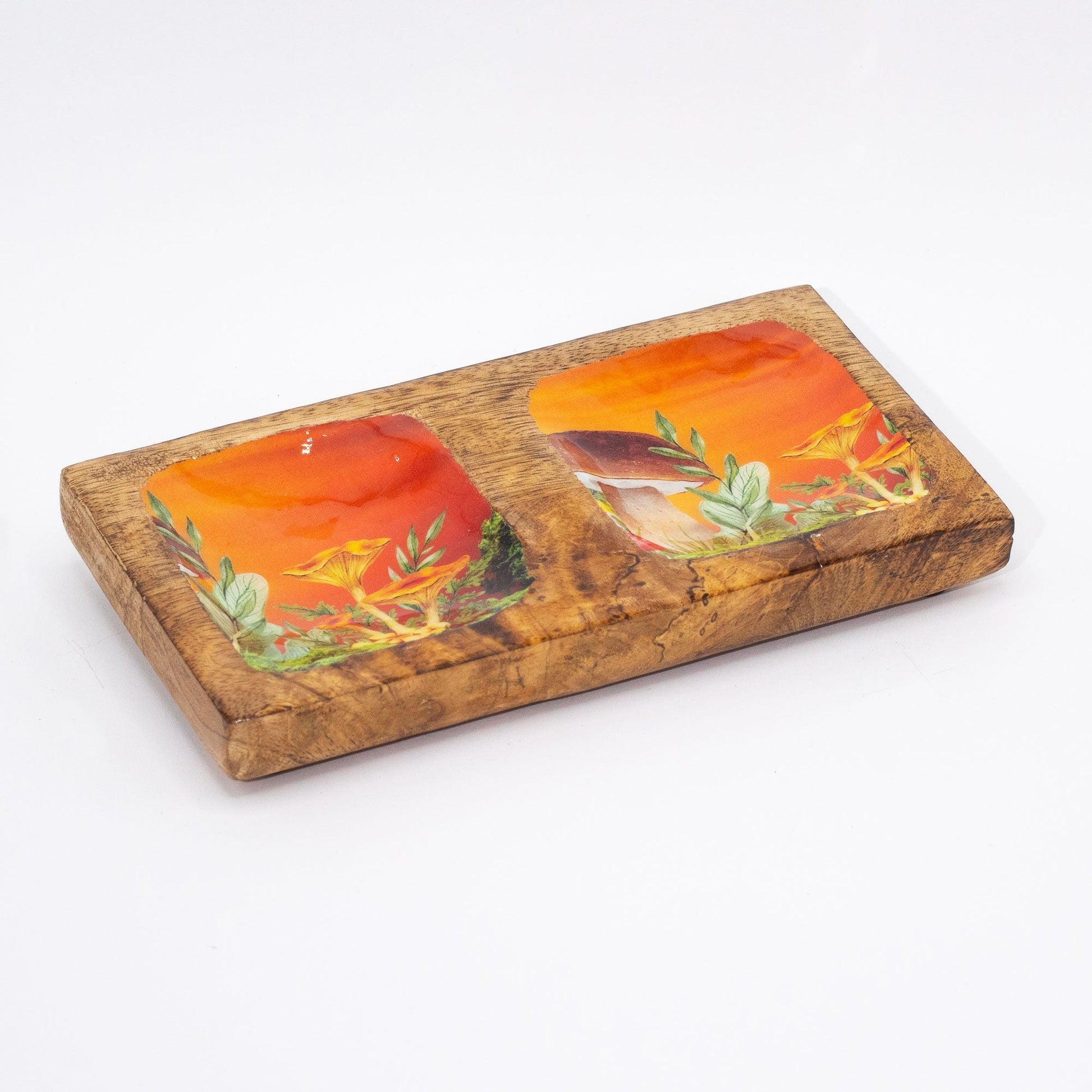 Double Trinket Tray 20x10x2.5cm - Mushroom Design Maroon - Luna Panther