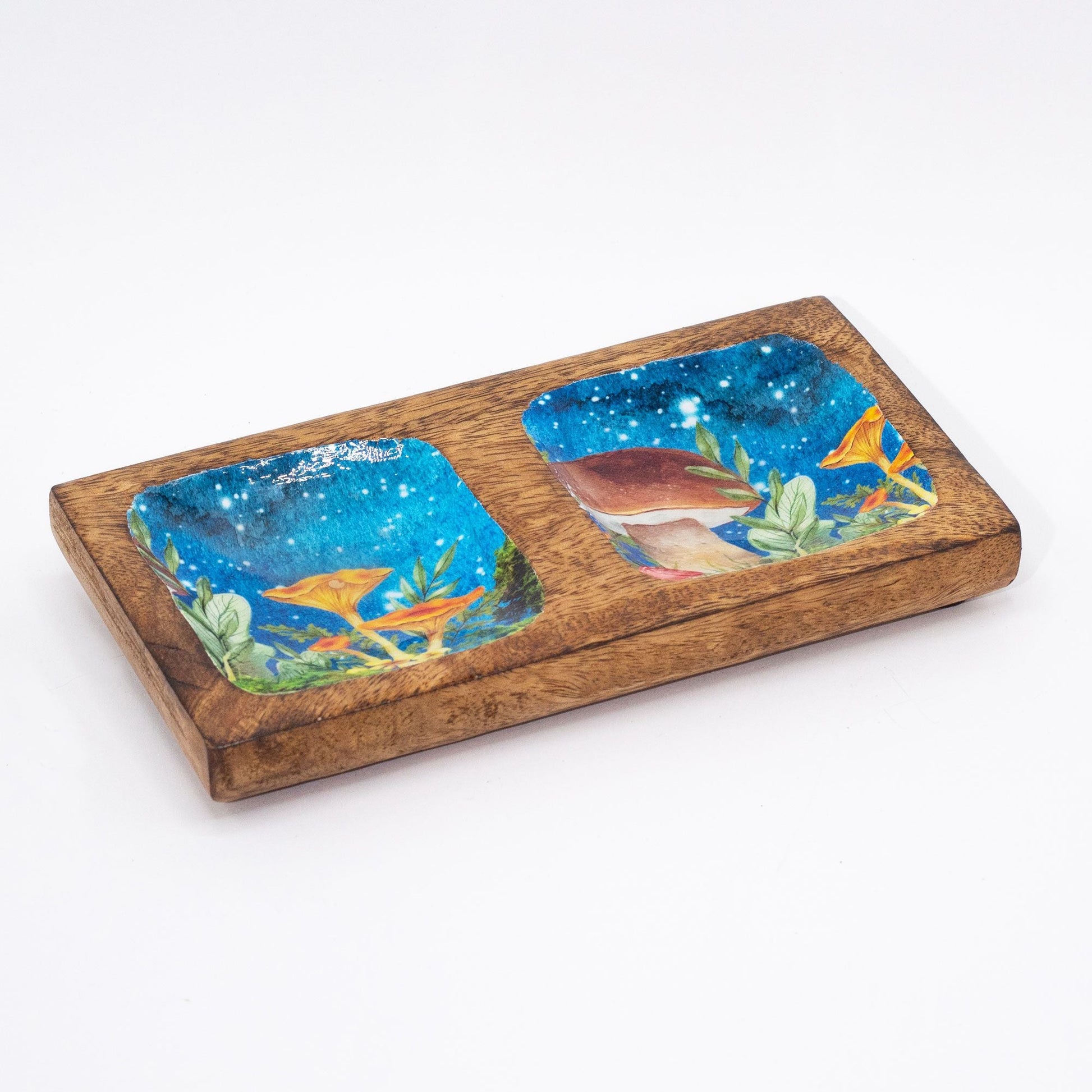 Double Trinket Tray 20x10x2.5cm - Mushroom Design Teal - Luna Panther