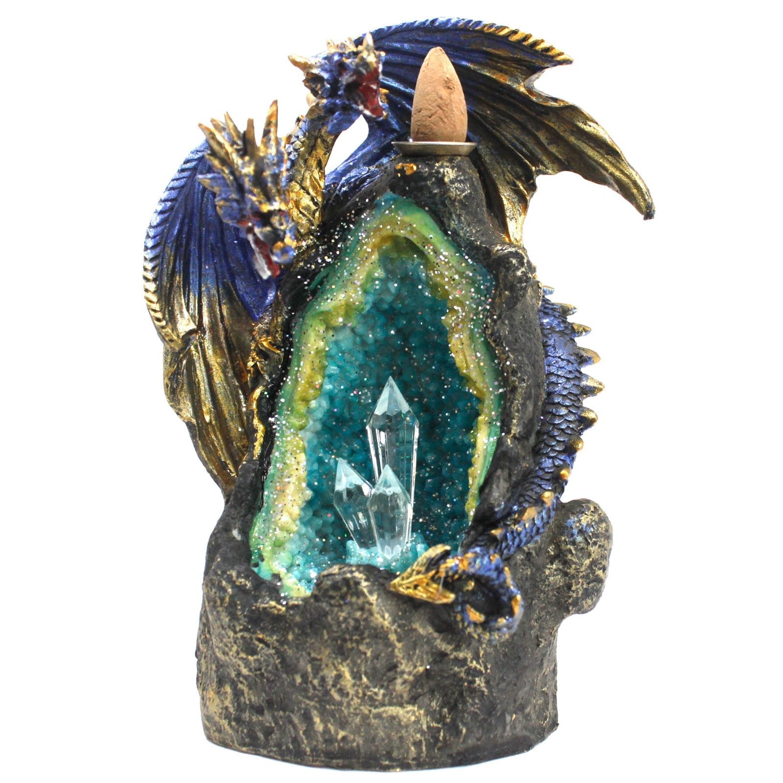 Polished Dragon with Crystal Cave LED Backflow Incense Burner featuring natural patterning and unique variations - Luna Panther