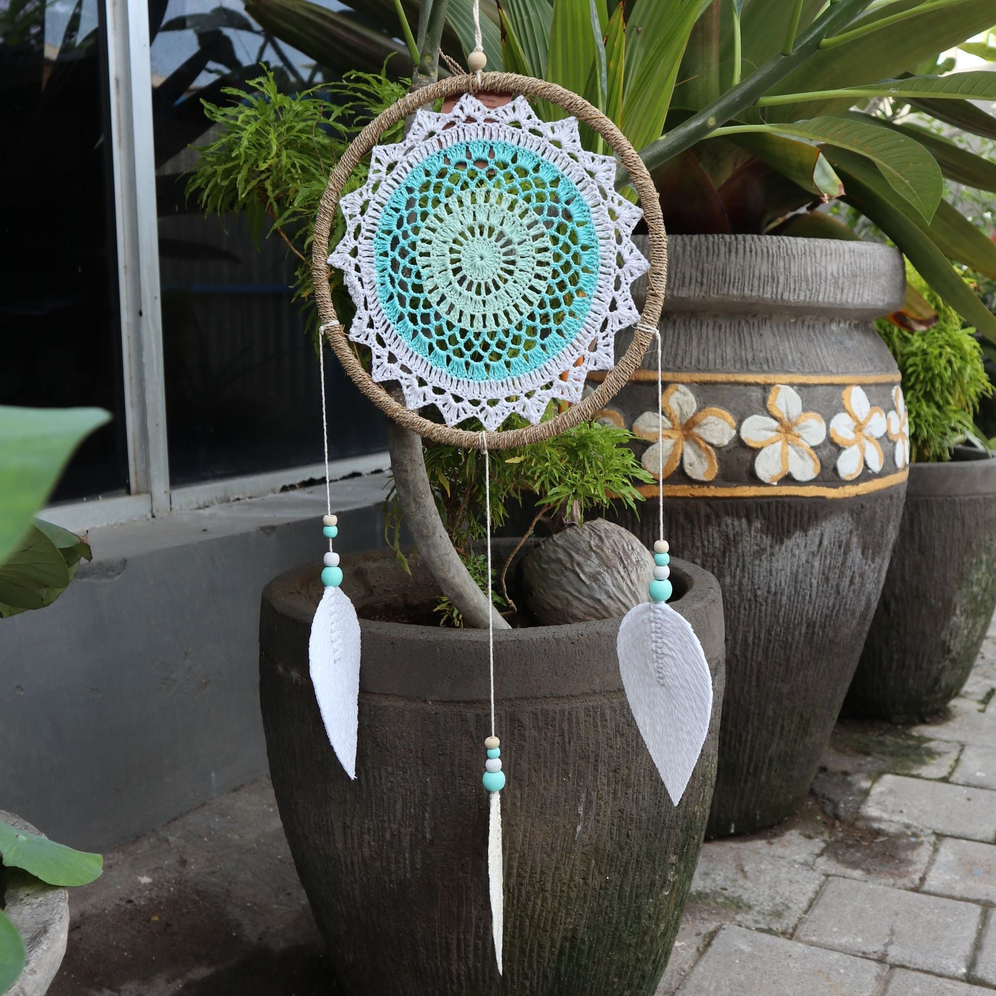 Polished Dream Catcher - Large Turquoise Elemental Spirits featuring natural patterning and unique variations - Luna Panther