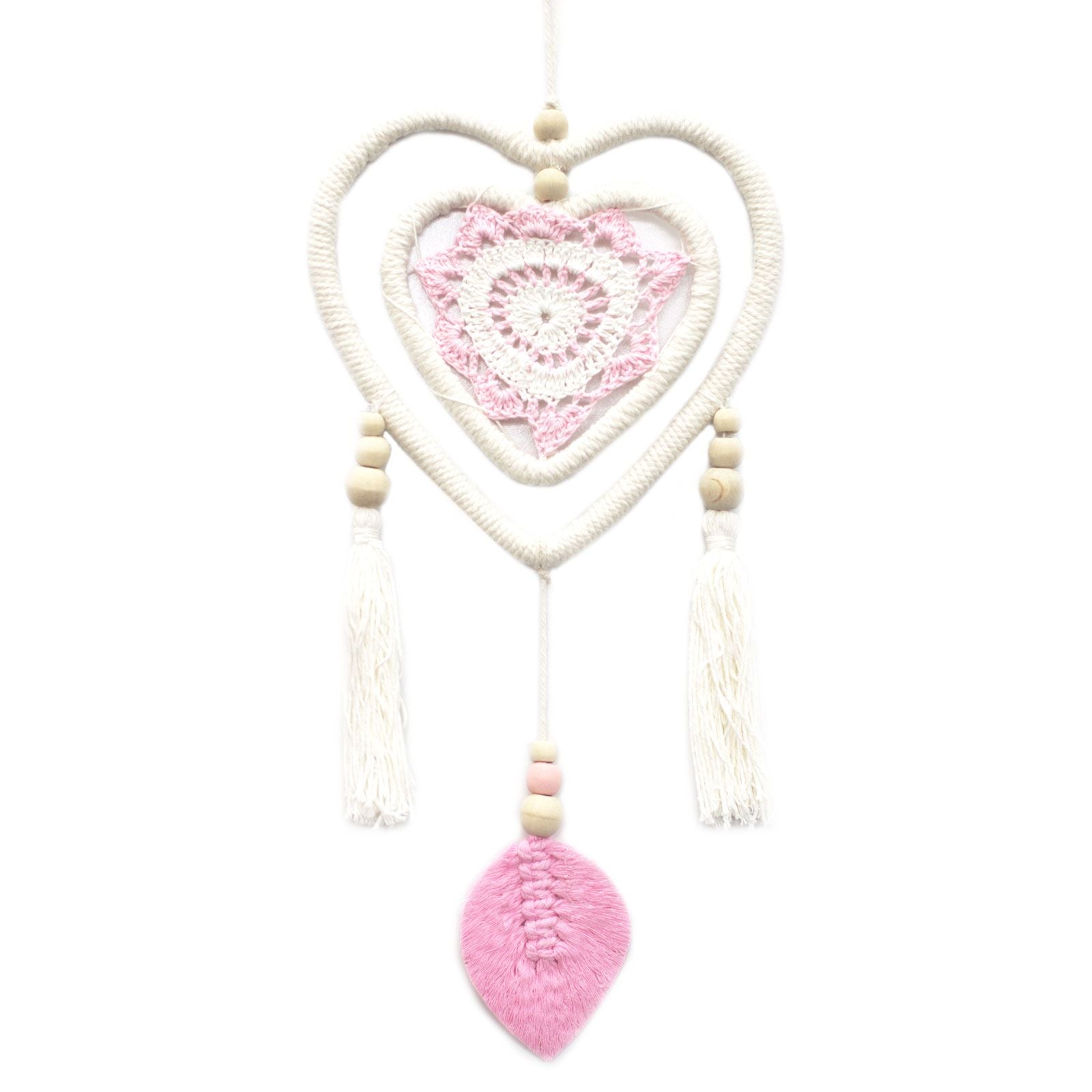 Polished Dream Catcher - Medium Pink Heart in Heart featuring natural patterning and unique variations - Luna Panther