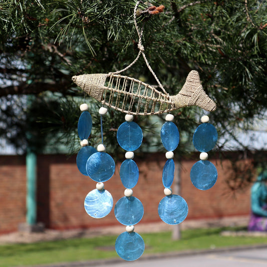 Driftwood Wind Chime - String Fish and Blue Copis Drop - Luna Panther alternate view