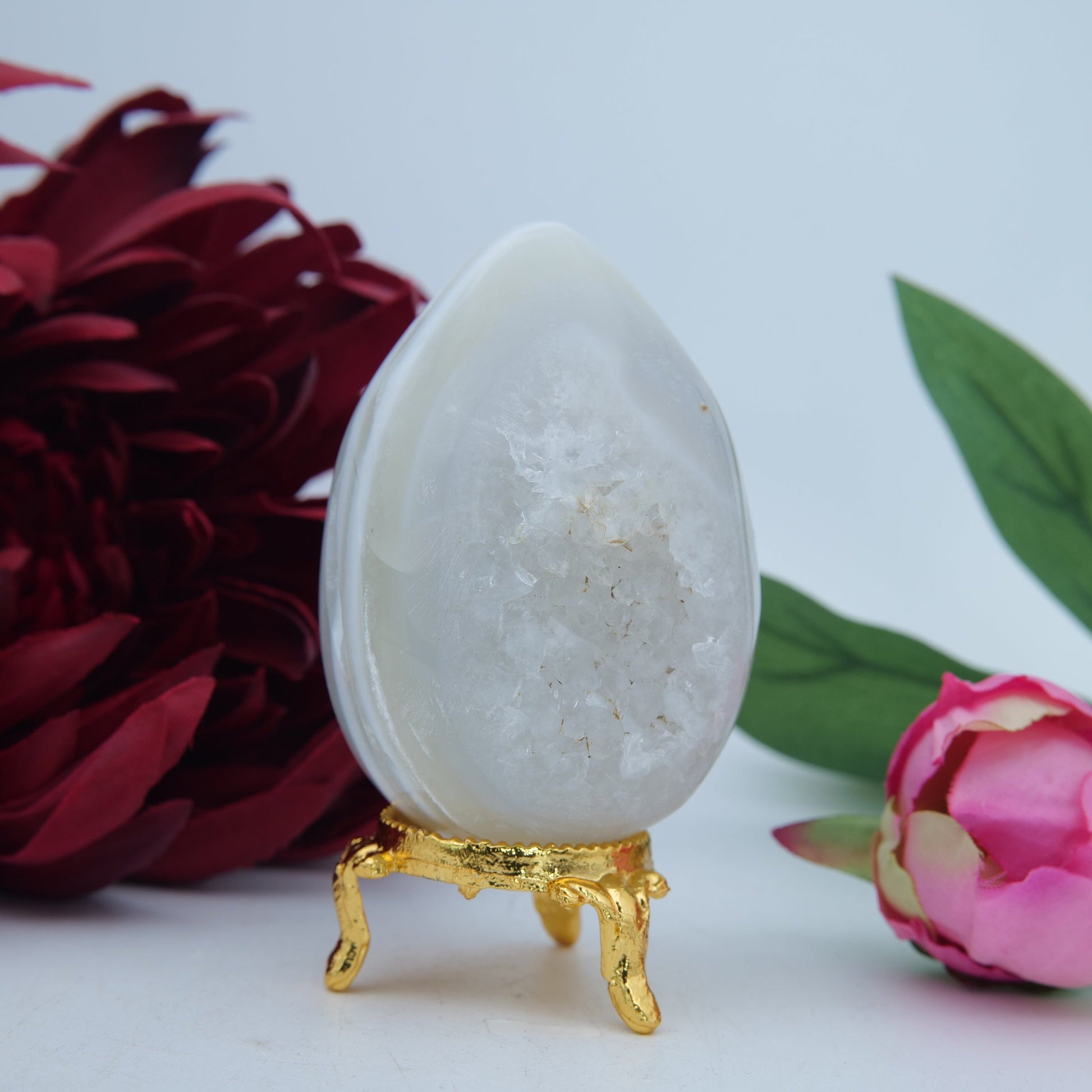 Natural Druzy Agate Egg 240grams 72mm featuring banded patterns and glossy finish - Luna Panther
