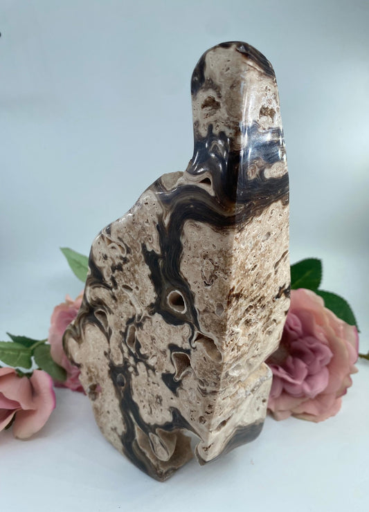 Natural Druzy Chocolate Calcite 1422g featuring soft translucent tone and gentle sheen - Luna Panther