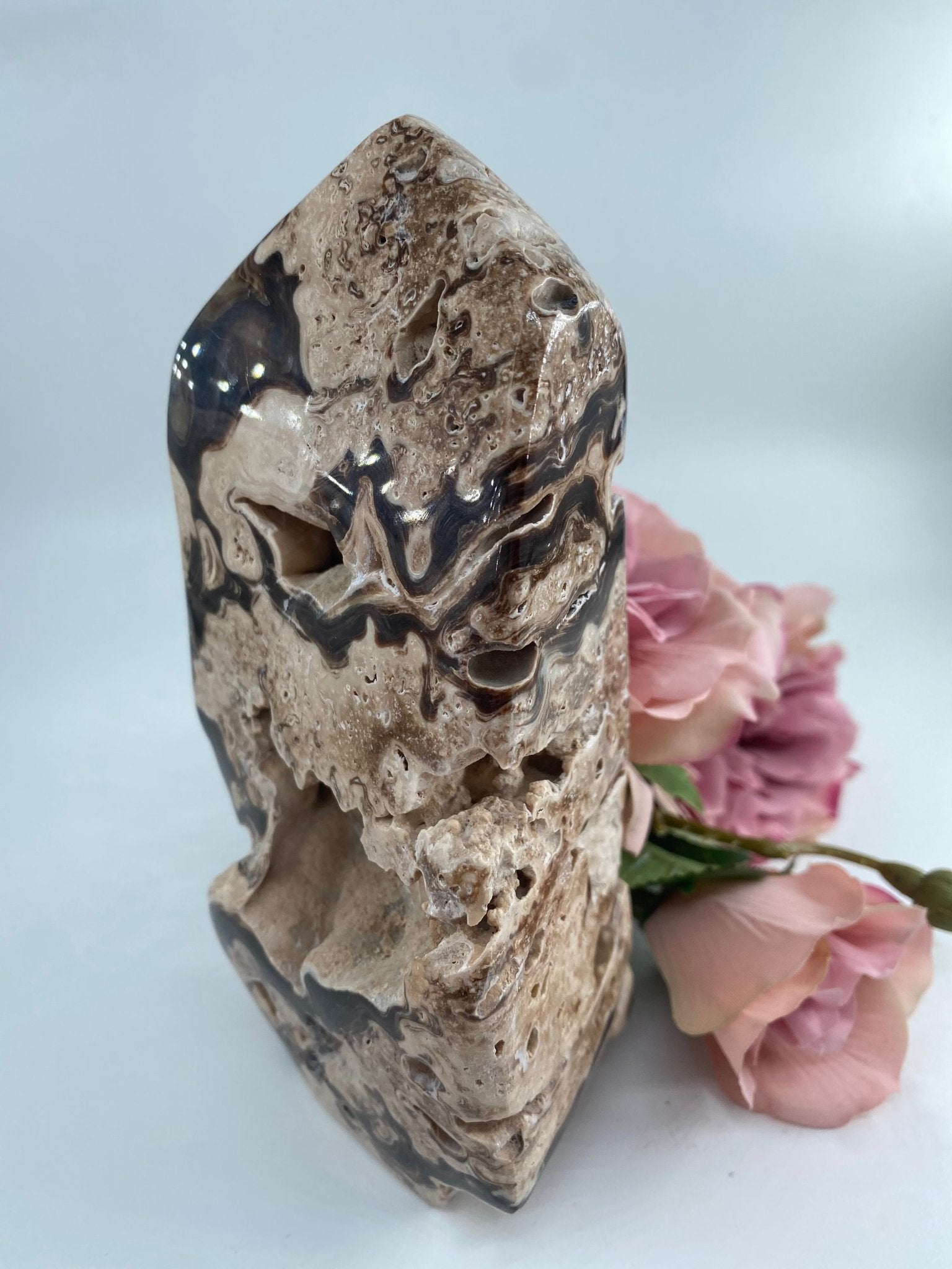 Natural Druzy Chocolate Calcite 600G featuring soft translucent tone and gentle sheen - Luna Panther