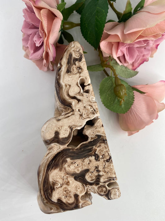 Natural Druzy Chocolate Calcite 664g featuring soft translucent tone and gentle sheen - Luna Panther