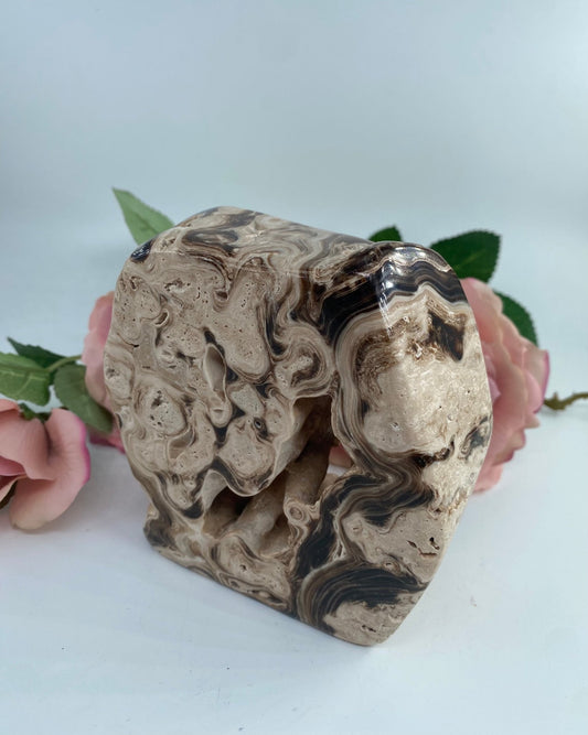 Natural Druzy Chocolate Calcite 776G featuring soft translucent tone and gentle sheen - Luna Panther alternate view