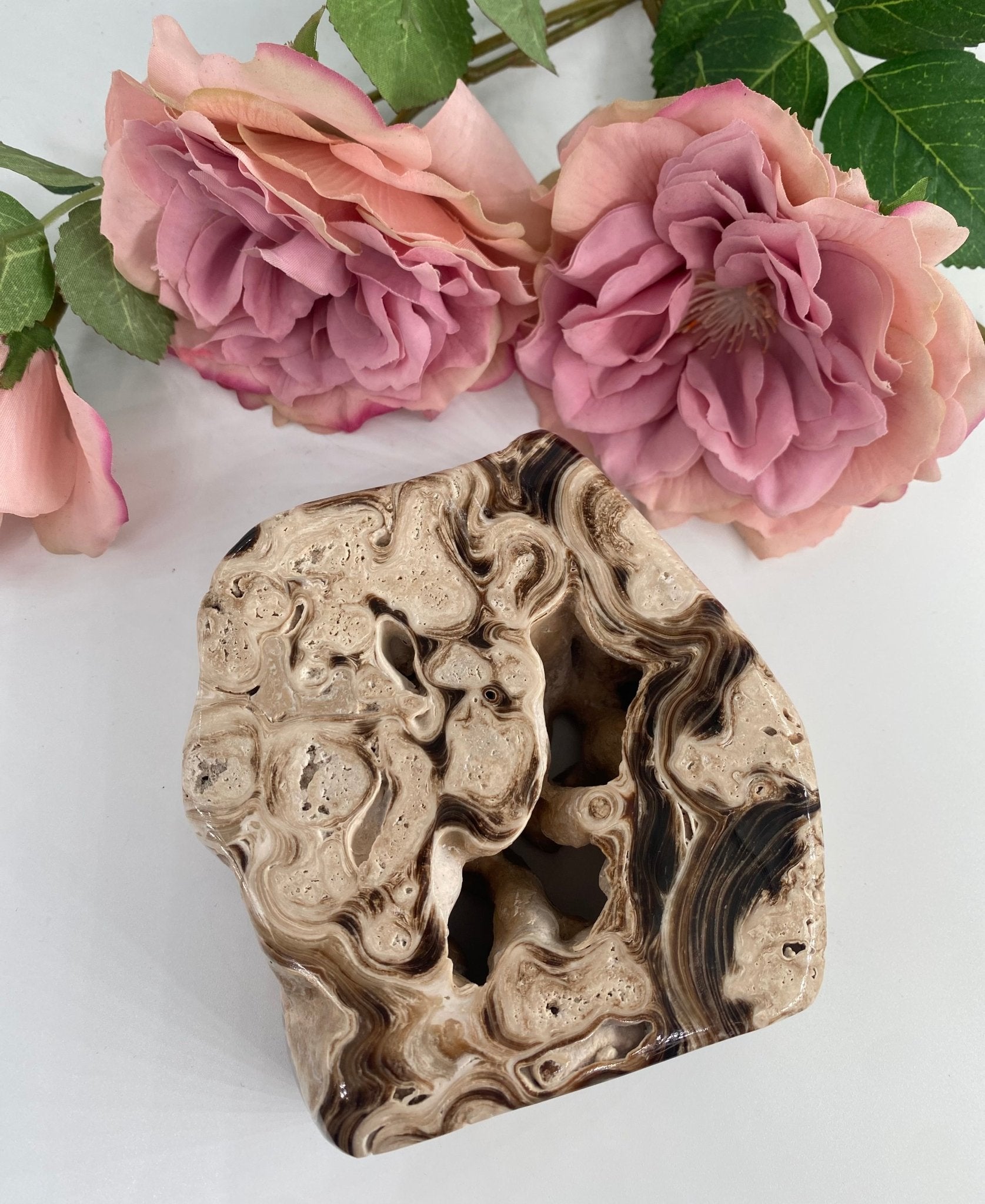 Natural Druzy Chocolate Calcite 776g featuring soft translucent tone and gentle sheen - Luna Panther