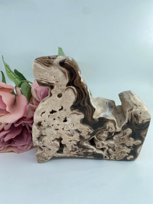 Natural Druzy Chocolate Calcite 903g featuring soft translucent tone and gentle sheen - Luna Panther