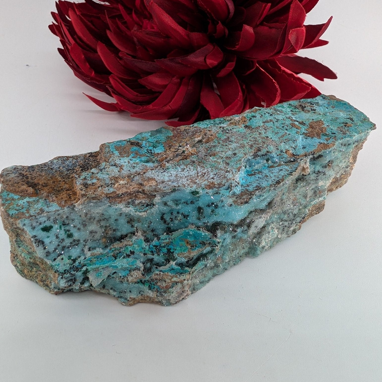 Natural Druzy Chrysocolla Dolomite With Malachite 340G featuring turquoise-blue tone with earthy matrix - Luna Panther