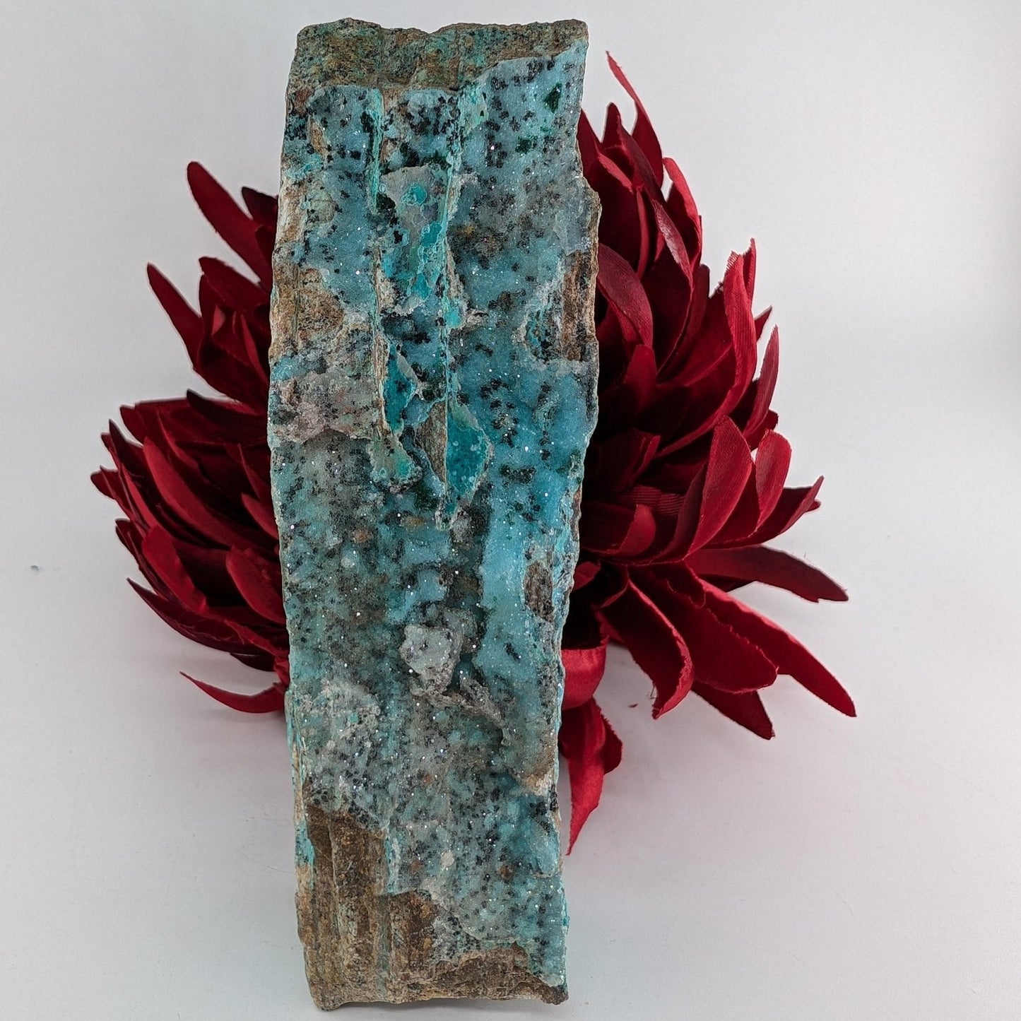Natural Druzy Chrysocolla Dolomite With Malachite 340G featuring turquoise-blue tone with earthy matrix - Luna Panther