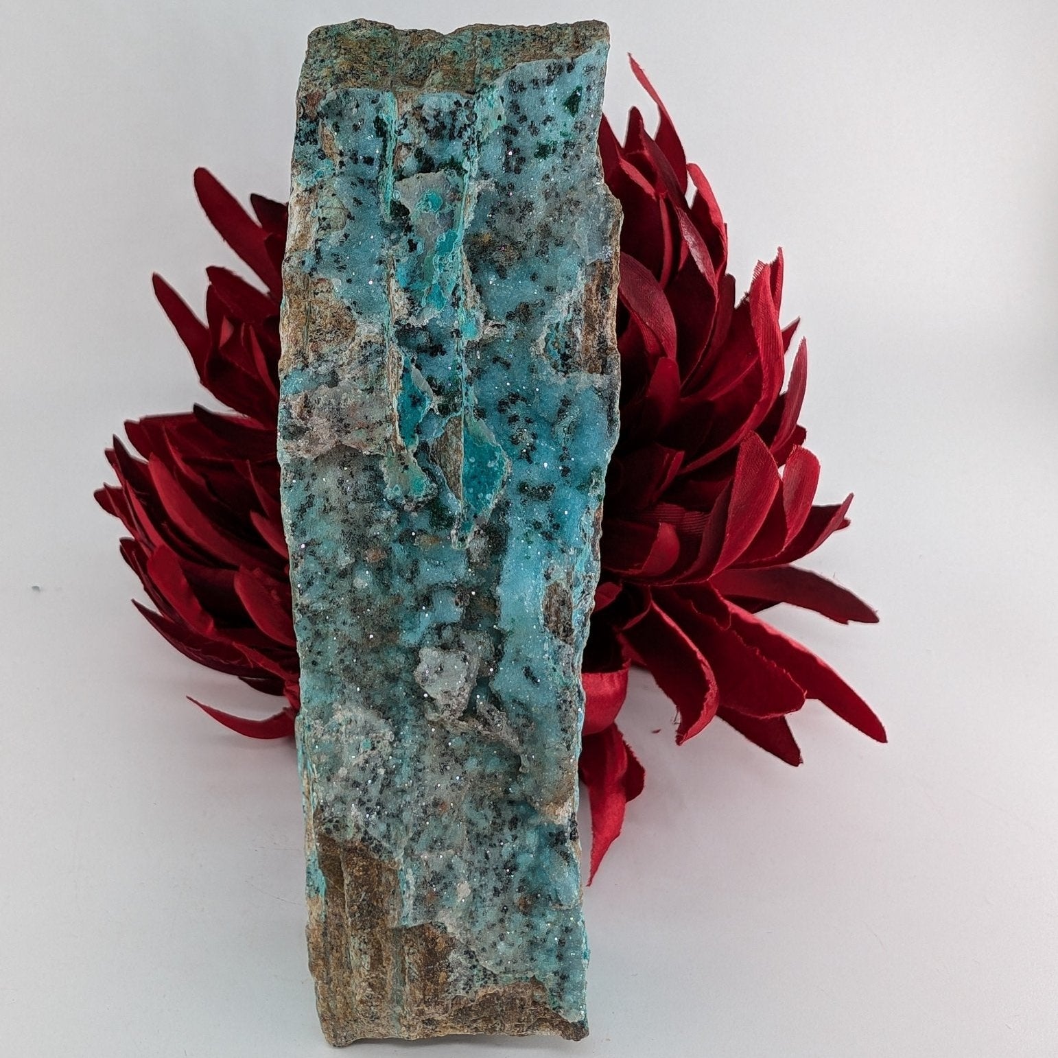 Natural Druzy Chrysocolla Dolomite With Malachite 340G featuring turquoise-blue tone with earthy matrix - Luna Panther