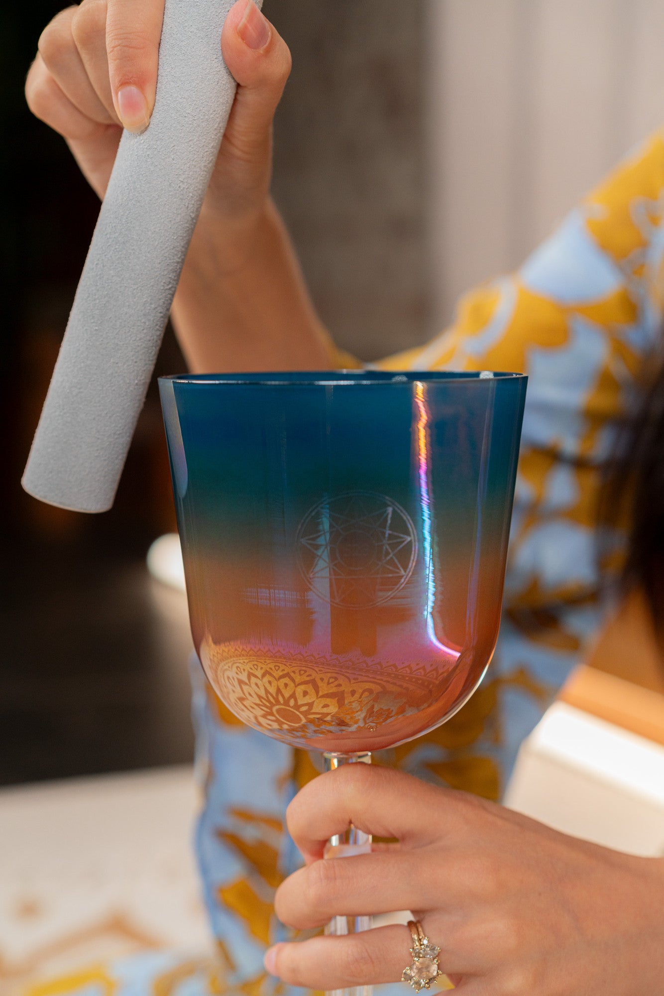 MEINL Sonic Energy 4.5" Essence Solfeggio Crystal Singing Bowl Mi 528 Hz, Sunrise Blue detail view 5 at Luna Panther