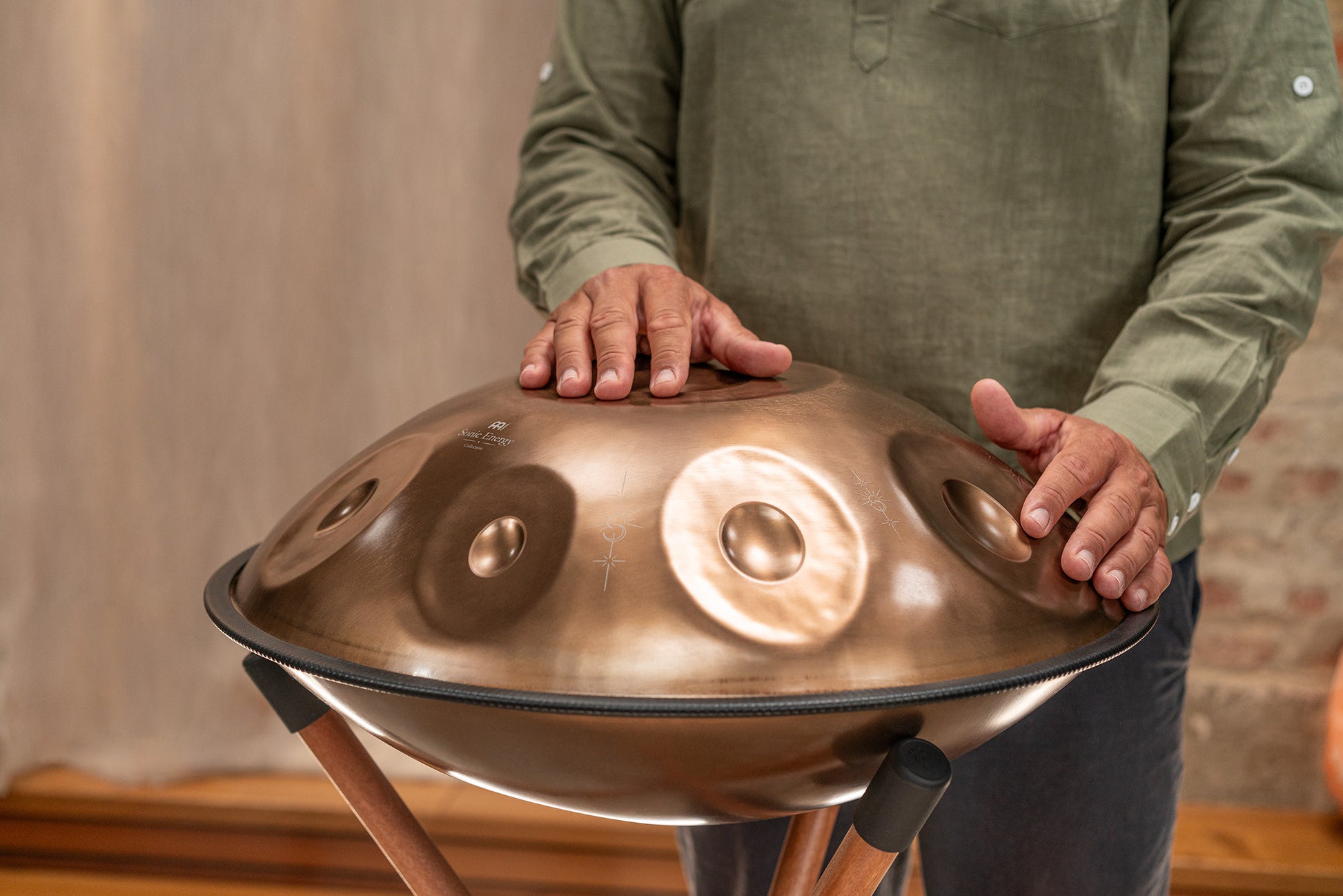 MEINL Sonic Energy Sensory Handpan, Stainless Steel, Bb2 Amara, 9 Notes, 432 Hz, Vintage copper detail view 8 at Luna Panther