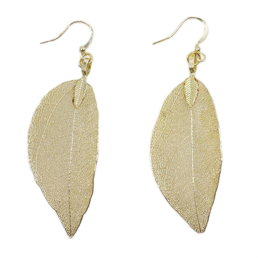Polished Earrings - Bravery Leaf - Gold featuring natural patterning and unique variations - Luna Panther