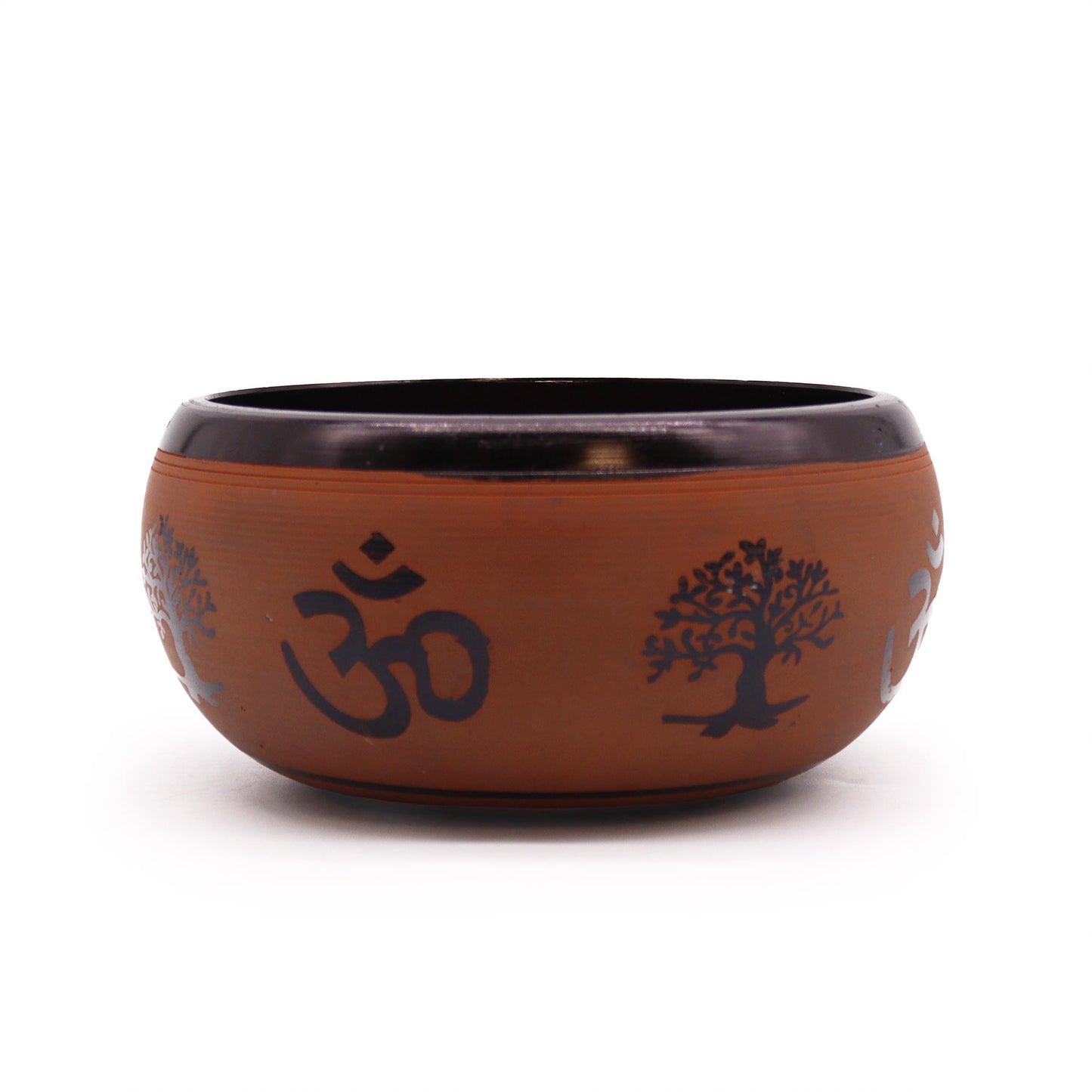 Polished Positivefaithhopelove DS Earth Powder Singing Bowl - Clay Om Buddha - 16cm featuring natural patterning and unique variations - Luna Panther
