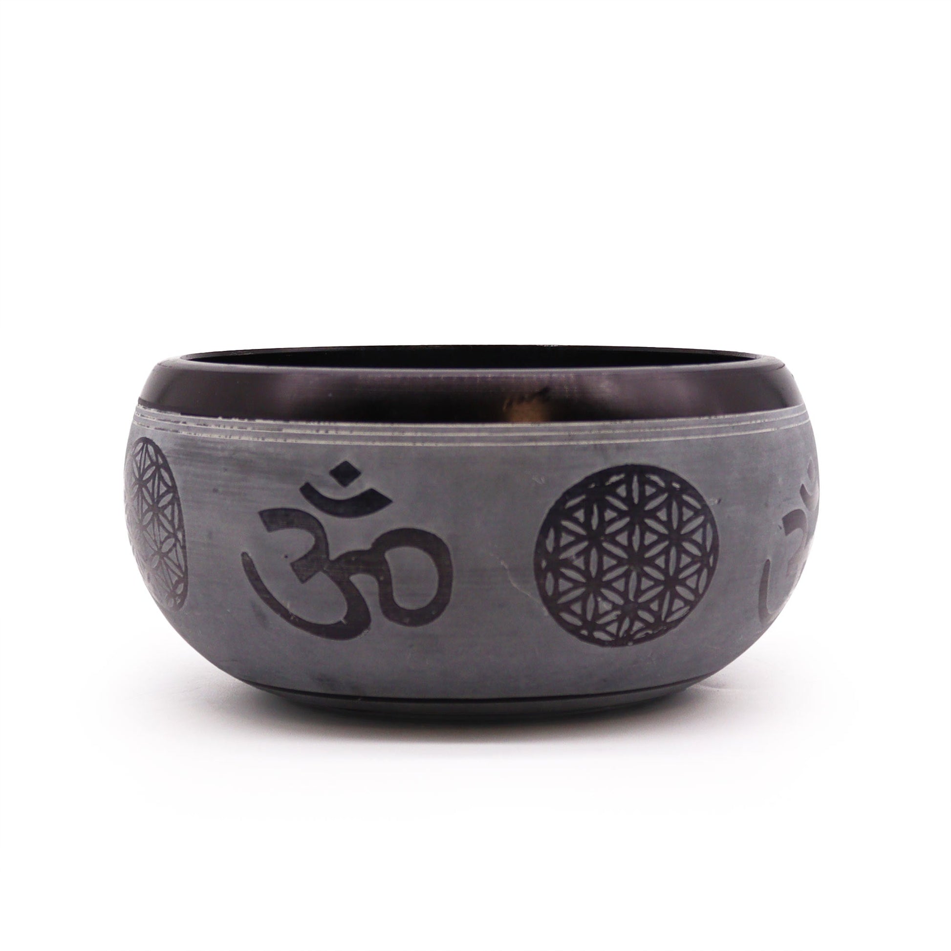 Polished Positivefaithhopelove DS Earth Powder Singing Bowl - Om Five Buddha - 16cm featuring natural patterning and unique variations - Luna Panther