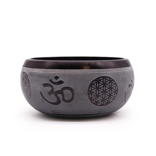 Polished Positivefaithhopelove DS Earth Powder Singing Bowl - Om Five Buddha - 16cm featuring natural patterning and unique variations - Luna Panther