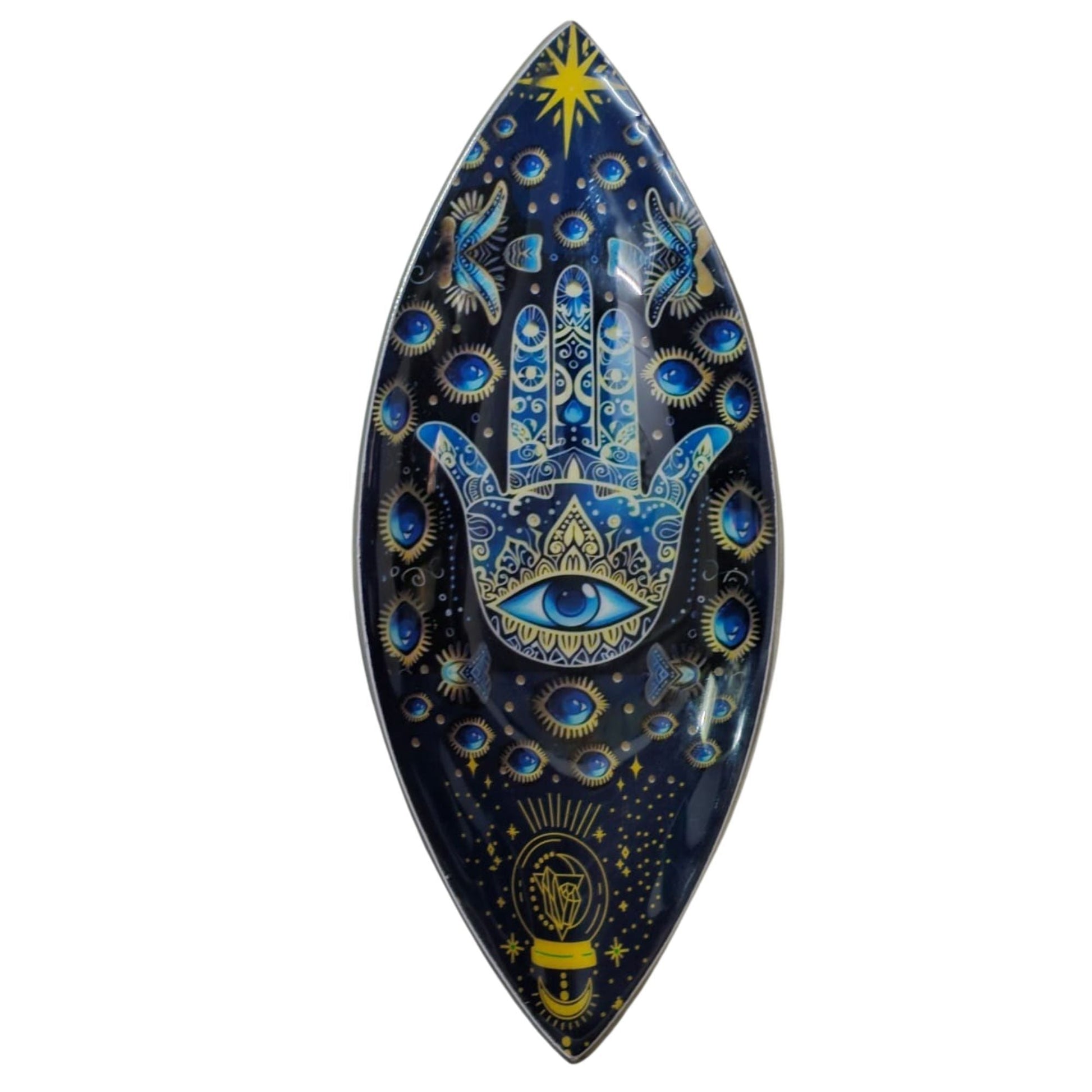 Enamel Incense Bowl - Aluminum - Blue Hamsa - Luna Panther