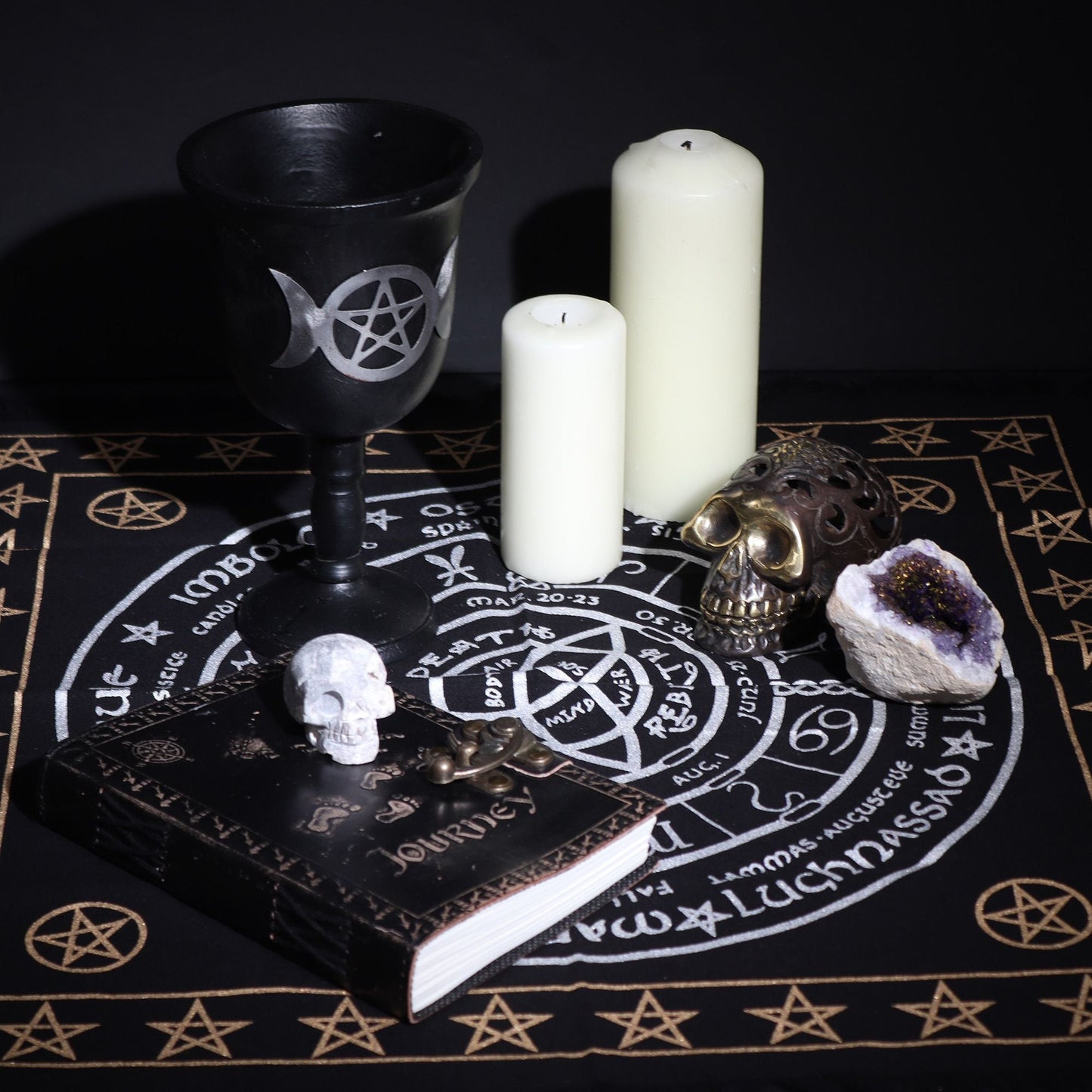Esoteric Fringed Altar Cloth - Life Death Rebirth - Luna Panther