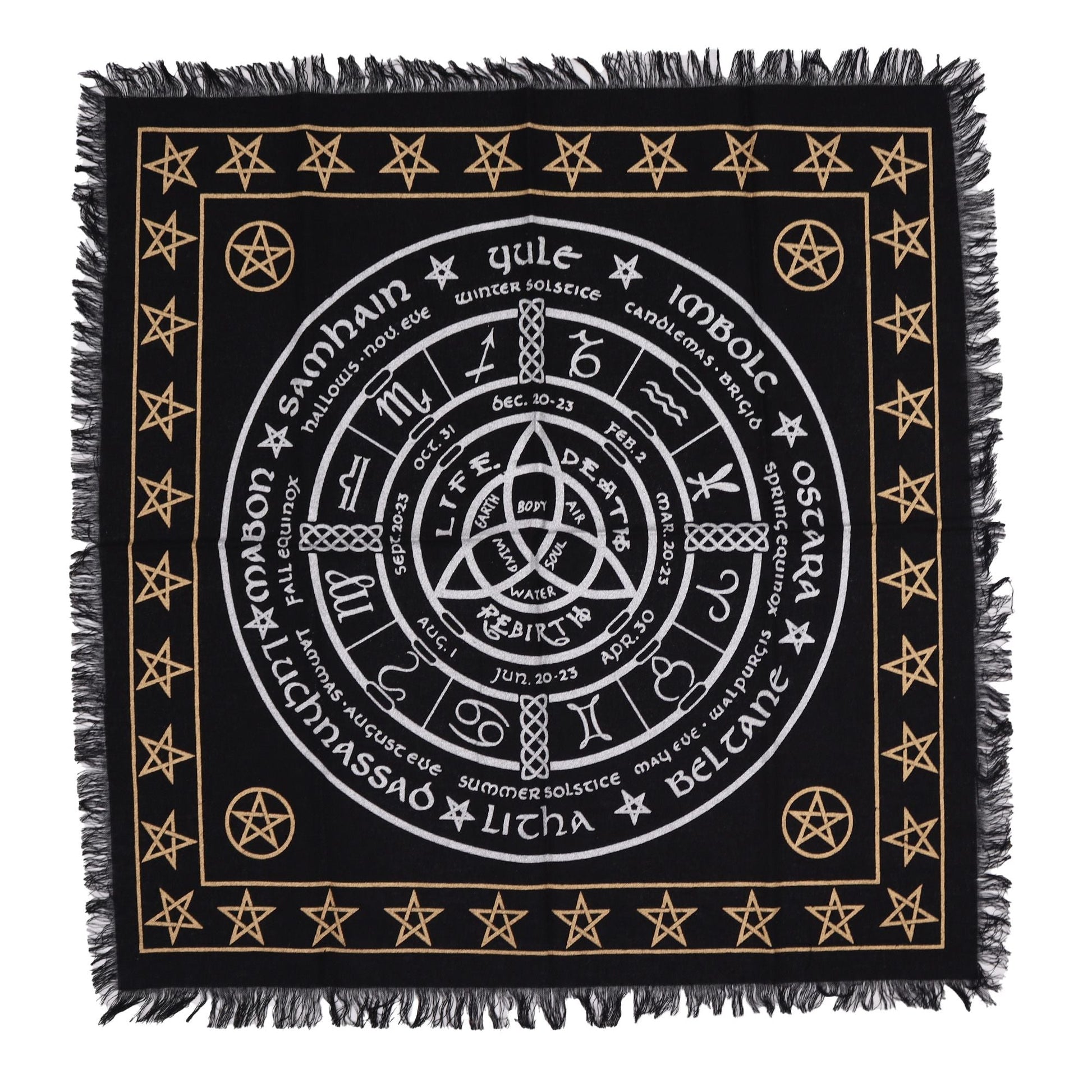 Esoteric Fringed Altar Cloth - Life Death Rebirth - Luna Panther