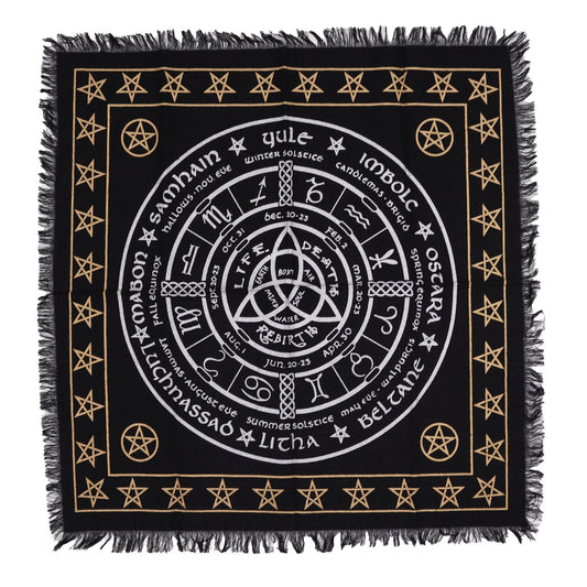 Esoteric Fringed Altar Cloth - Life Death Rebirth - Luna Panther