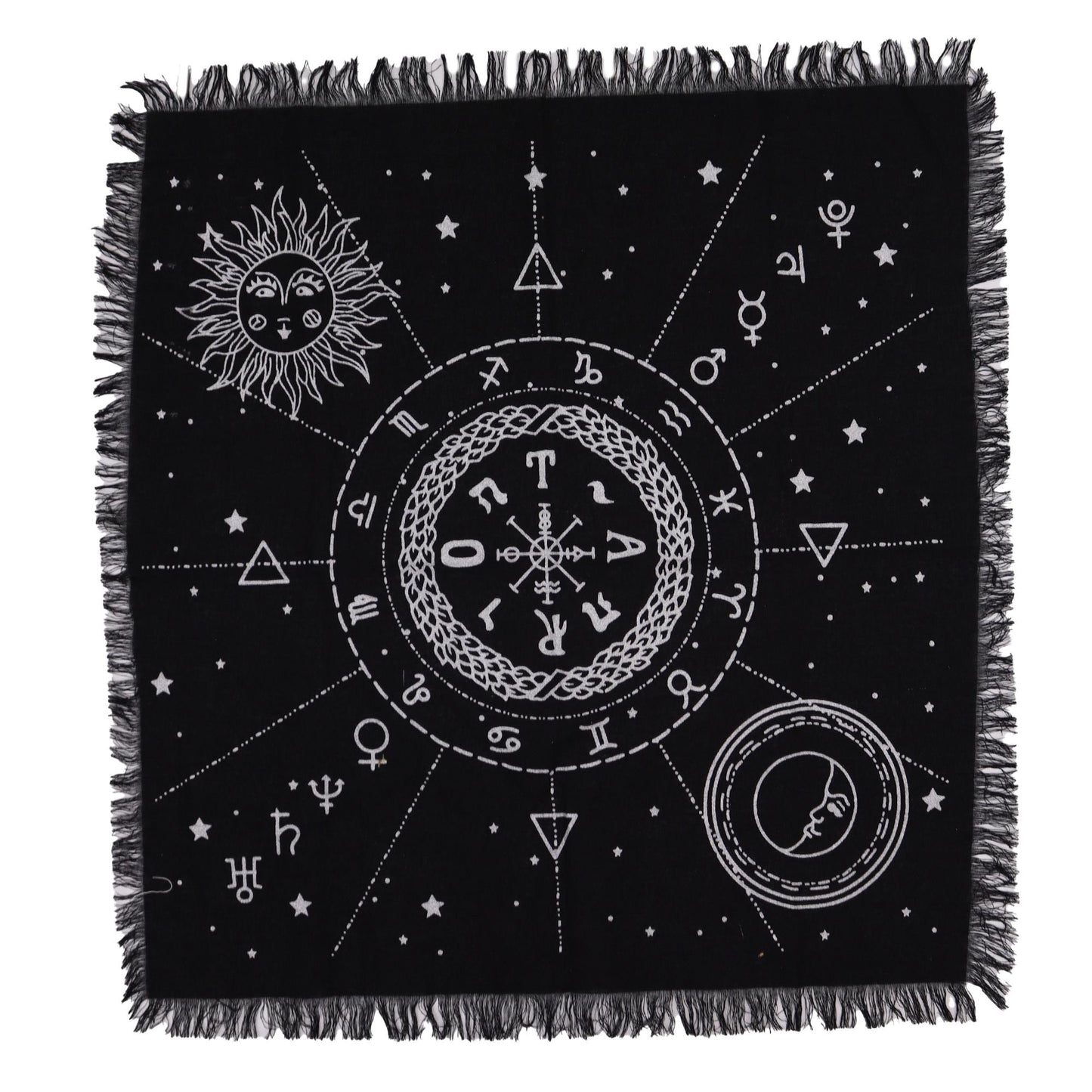 Esoteric Fringed Altar Cloth - Moon & Sun Chart - Luna Panther