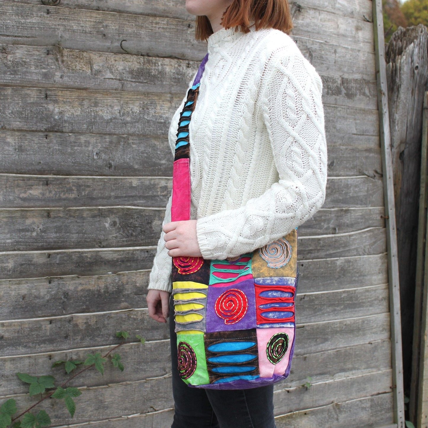 Polished Ethnic Sling Bag - Purple / Spiral featuring natural patterning and unique variations - Luna Panther