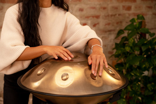 MEINL Sonic Energy Sensory Handpan Stainless Steel D Kurd 9 Notes 440 Hz - Vintage Gold detail view 2 at Luna Panther alternate view