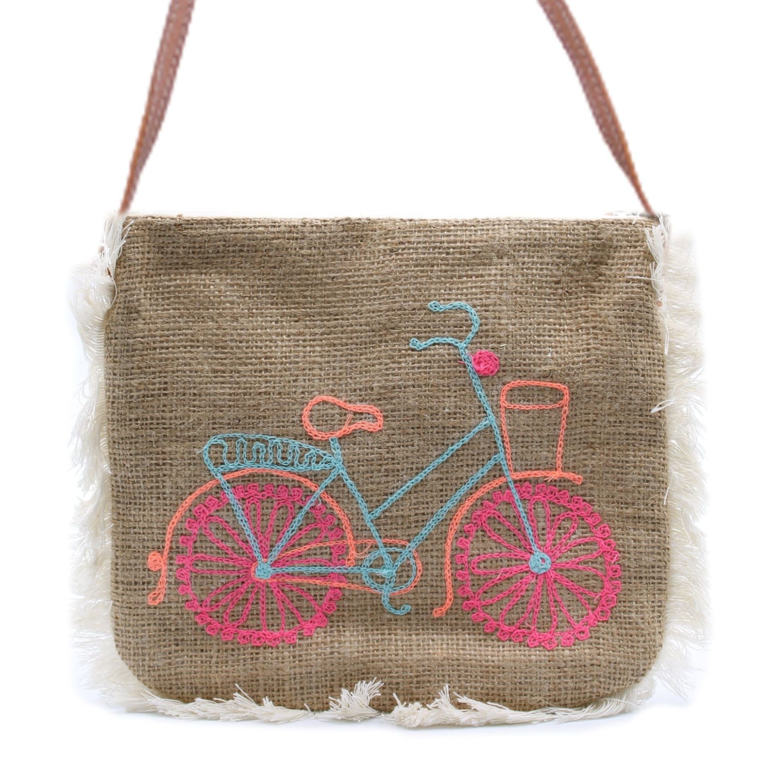 Polished Fab Fringe Bag - Bicycle Embroidery featuring natural patterning and unique variations - Luna Panther