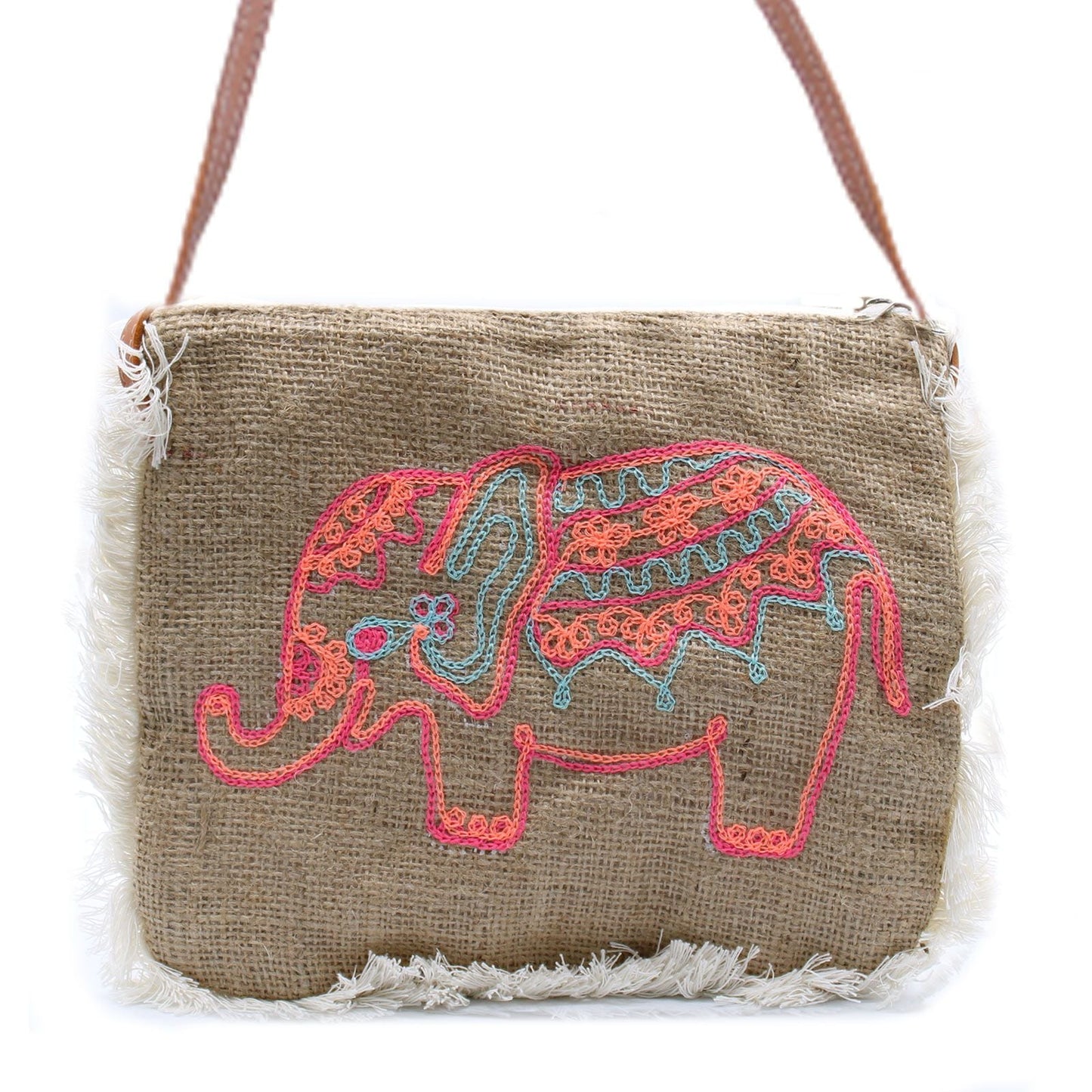 Polished Fab Fringe Bag - Elephant Embroidery featuring natural patterning and unique variations - Luna Panther
