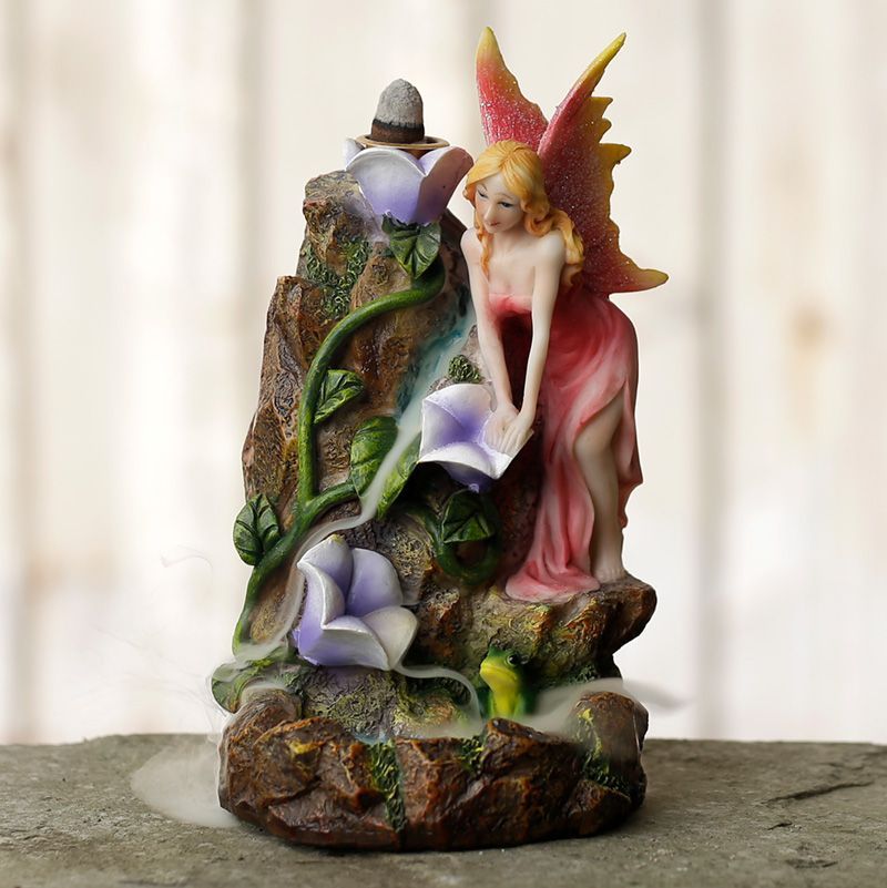 Polished Fairy Flower Garden Waterfall Backflow Incense Burner featuring natural patterning and unique variations - Luna Panther