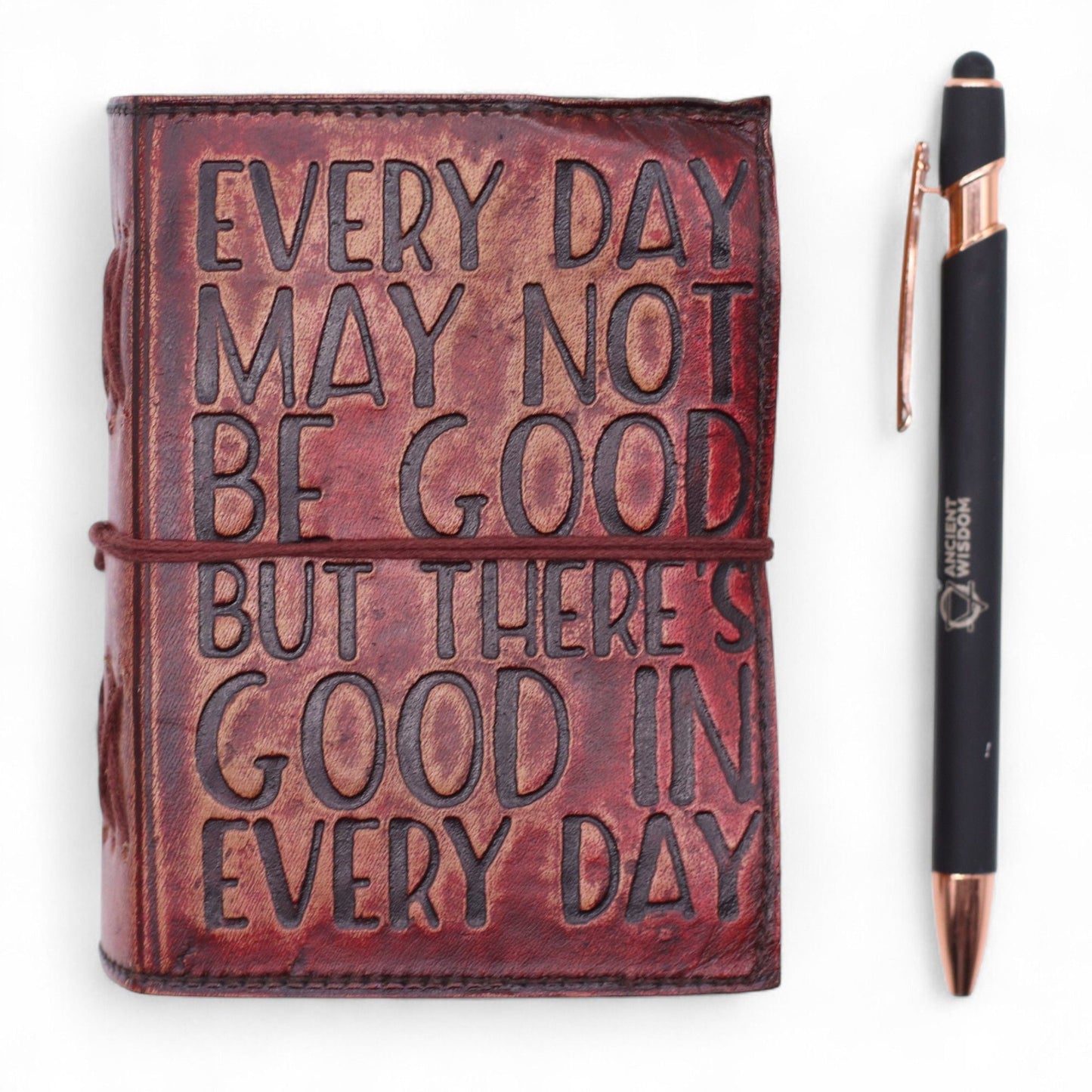Fat Deckled Edge Leather Notebook - Every Day May Not Be Good (12.7 × 8.9 cm) - Luna Panther