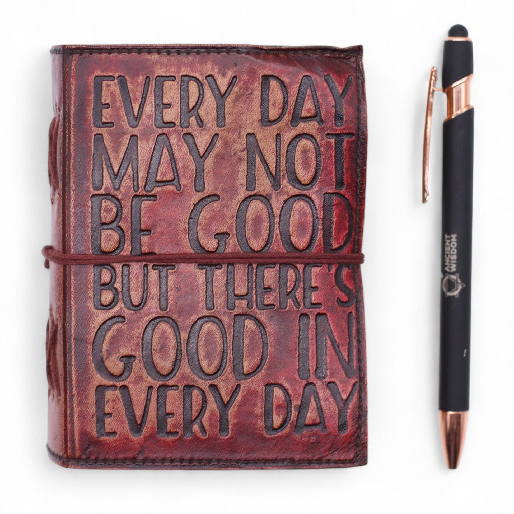 Fat Deckled Edge Leather Notebook - Every Day May Not Be Good (12.7 × 8.9 cm) - Luna Panther