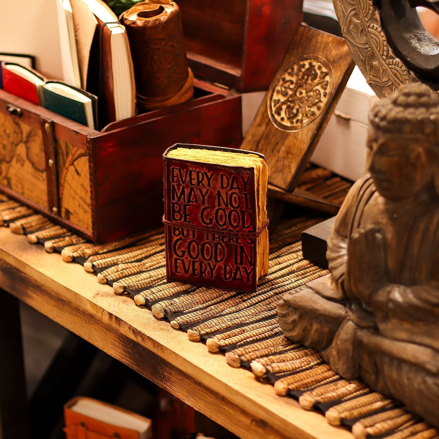 Fat Deckled Edge Leather Notebook - Every Day May Not Be Good (12.7 × 8.9 cm) - Luna Panther