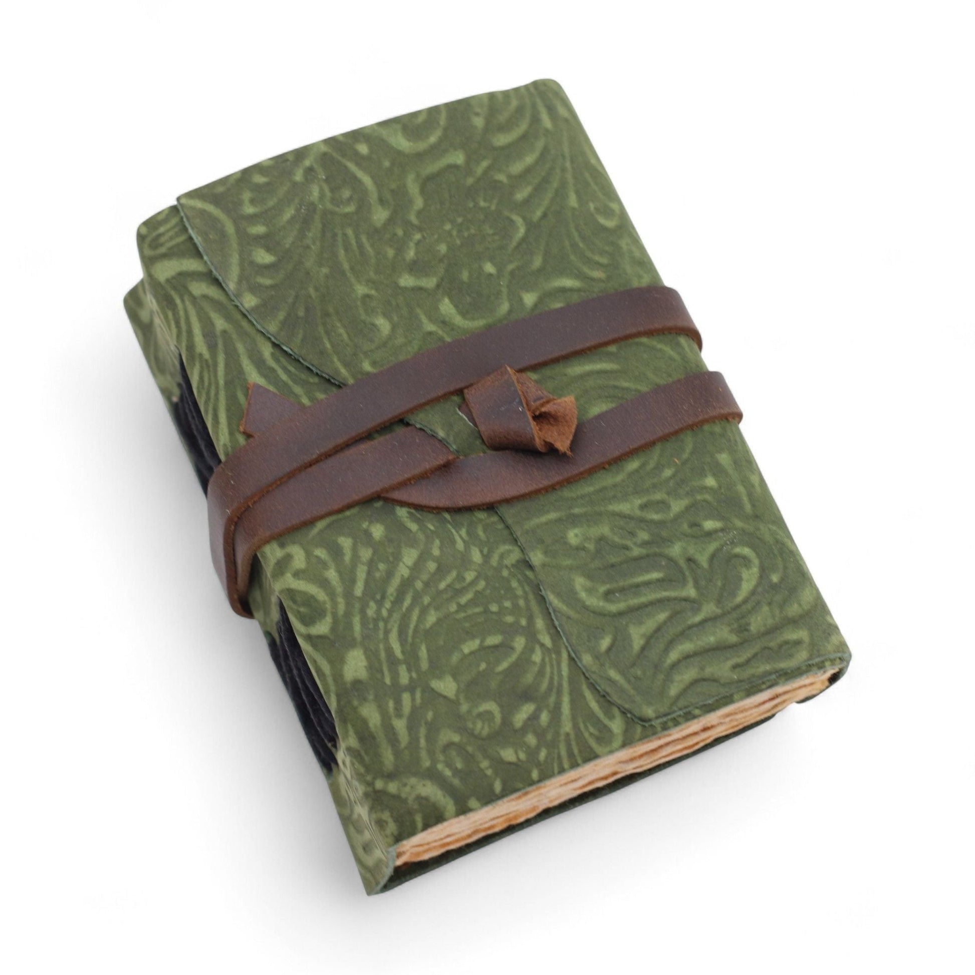 Fat Deckled Leather Notebook - Green Maze Pattern - 12.7×8.9 cm - Luna Panther