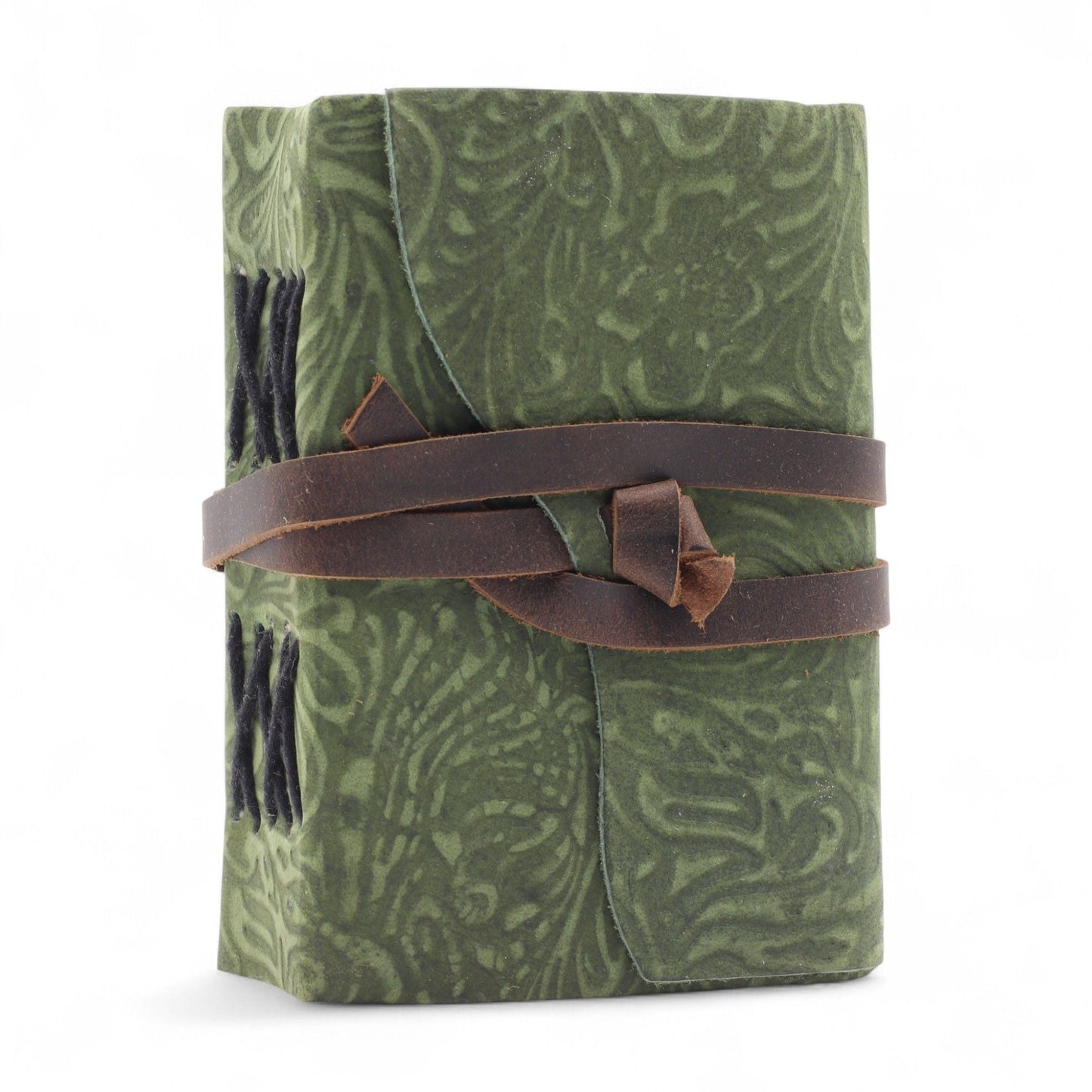Fat Deckled Leather Notebook - Green Maze Pattern - 12.7×8.9 cm - Luna Panther