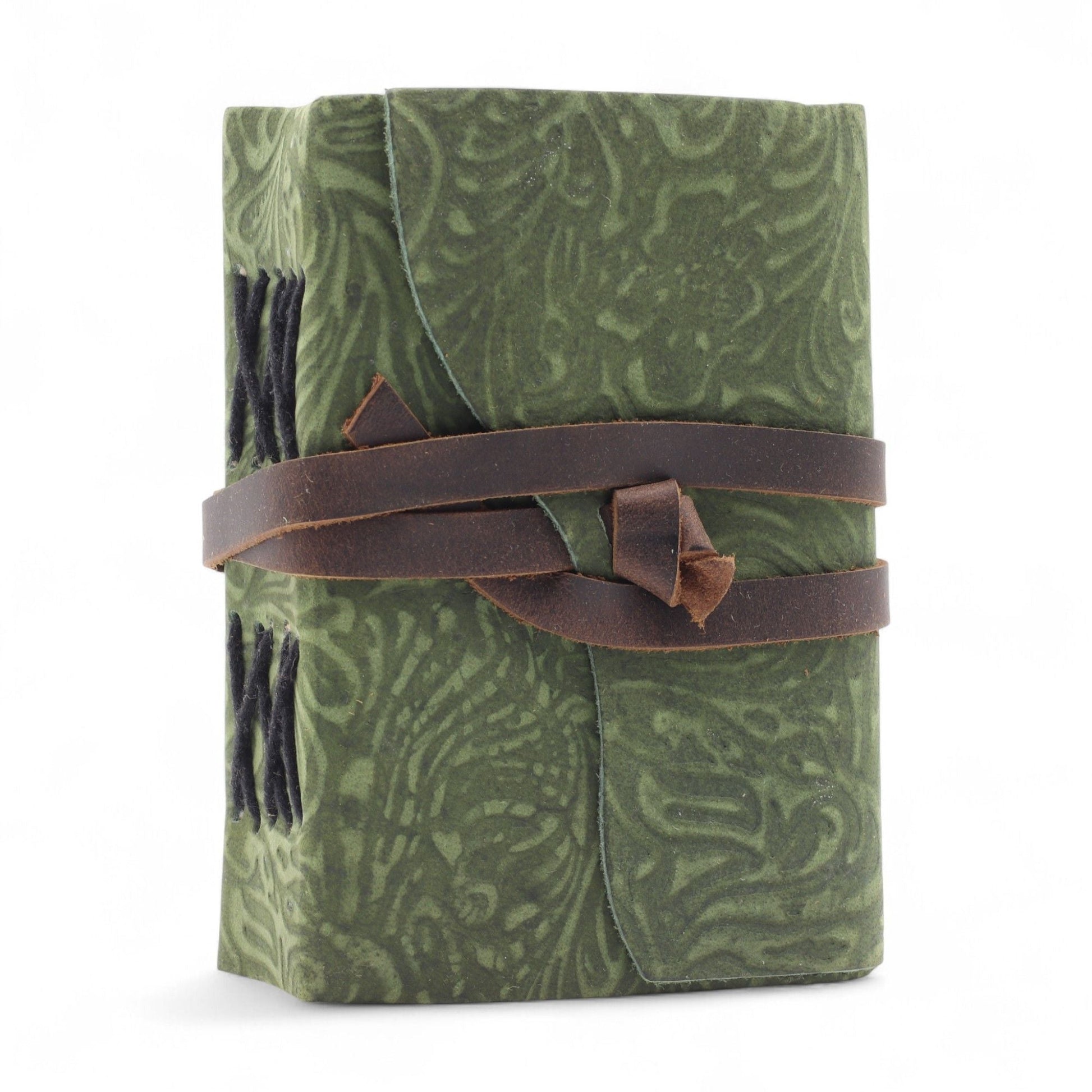 Fat Deckled Leather Notebook - Green Maze Pattern - 12.7×8.9 cm - Luna Panther