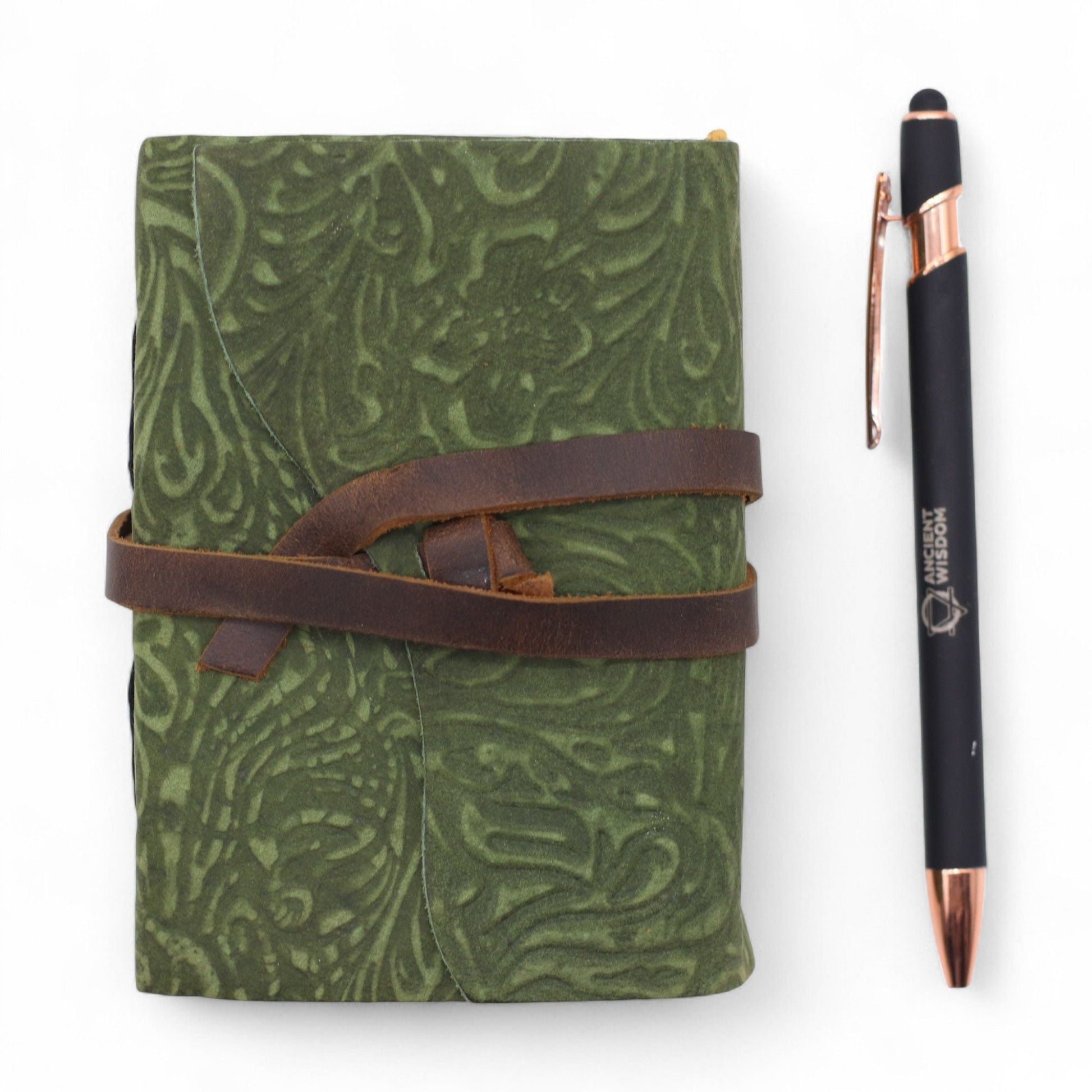 Fat Deckled Leather Notebook - Green Maze Pattern - 12.7×8.9 cm - Luna Panther