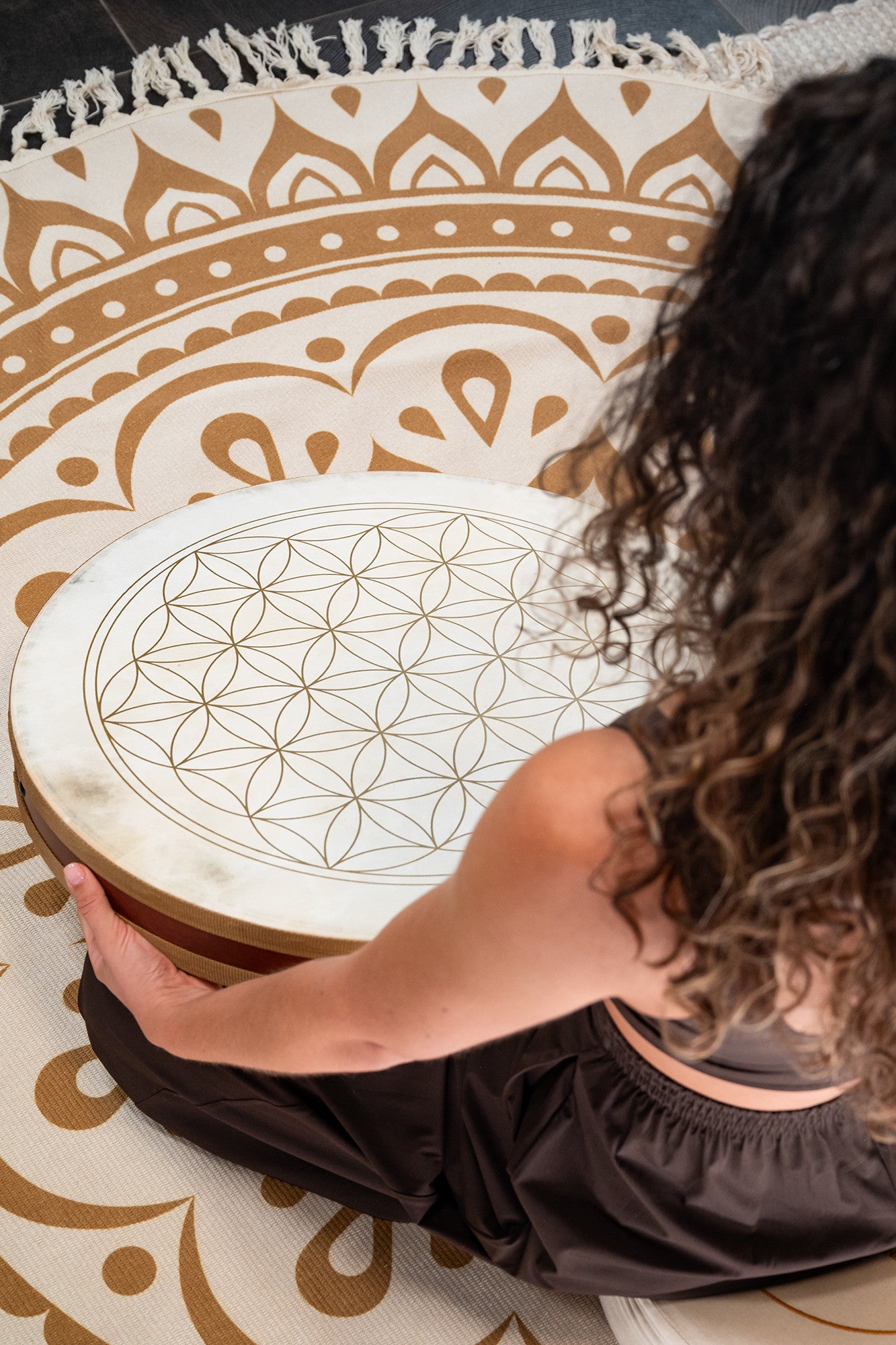 MEINL Sonic Energy 22" Flower of Life Wave Drum, goat heads detail view 3 at Luna Panther